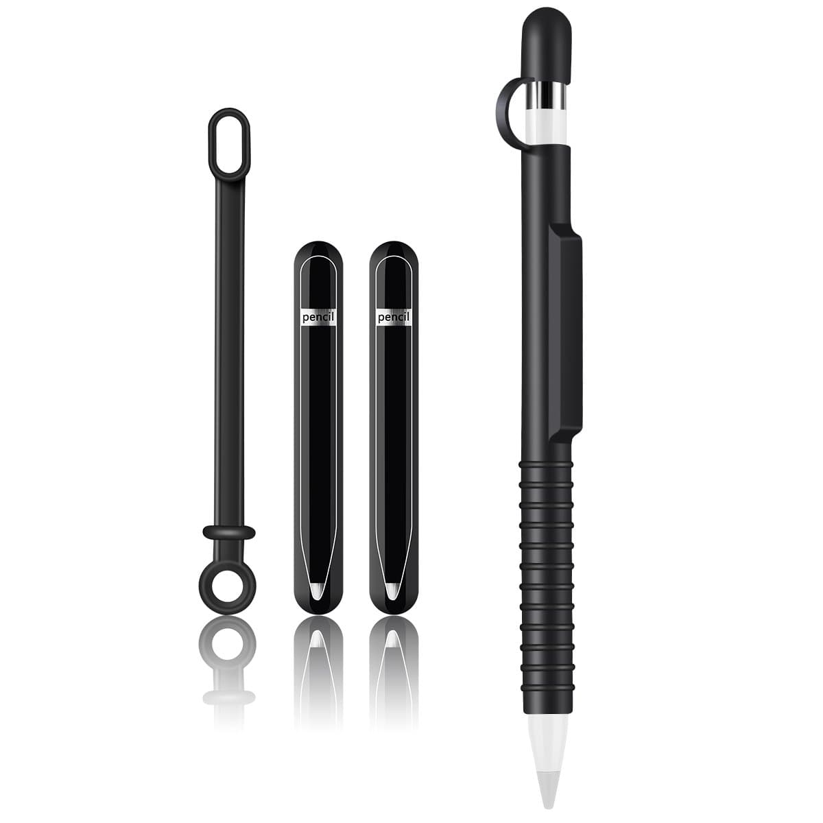 Kitadvicer for iPad Pro Apple Pencil Accessories, Multifunctional Soft Silicone Case Holder Grip Magnetic Sleeve with Apple Pencil Cap Holder, Lighting Cable Adapter Tether