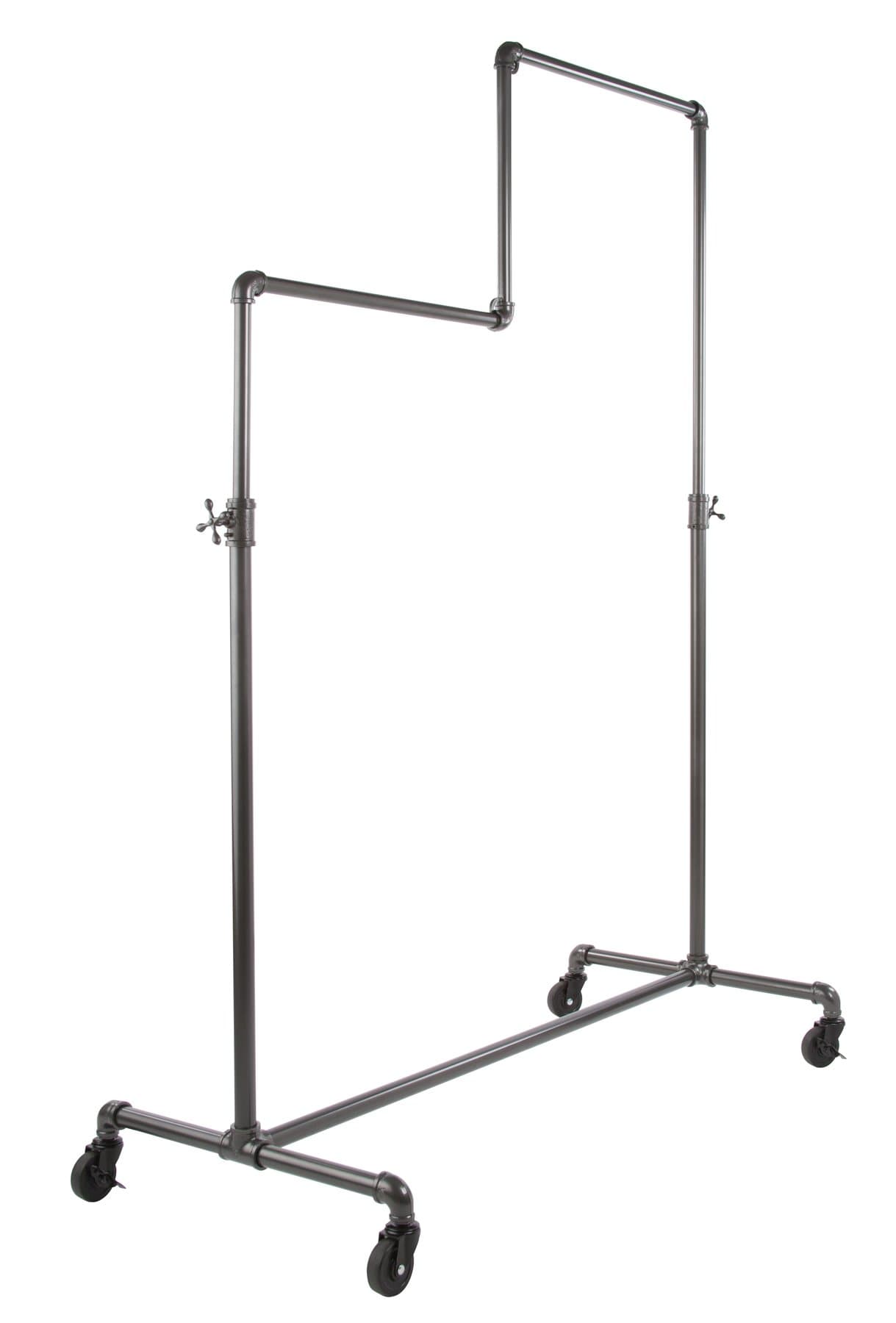 Distinctive Pipe Series Commercial Quality Adjustable Double Tier Ballet Style Rolling Garment Clothing Rack, Handsome Anthricite Grey