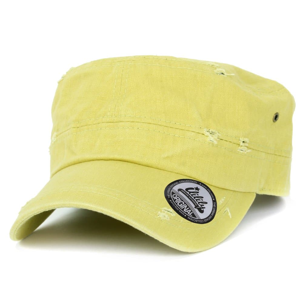 ililily Distressed Cotton Cadet Cap with Adjustable Strap Army Style Hat