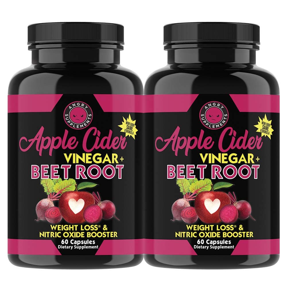 Angry SupplementsAngry Supplements Apple Cider Vinegar + Beet Root Capsules, Detox Pills, Nitric Oxide + Energy Booster (2-Bottles)