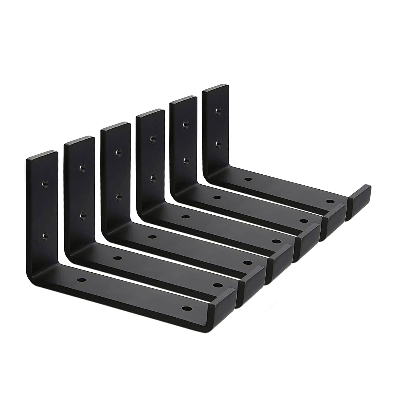 MLOQI 6 Pack Scaffold Board Shelf Brackets with Lips, 5mm Thick Heavy Duty L Wall Brackets for Shelves, Black Industrial Shelves Support (6"x4"/15cm x 10cm)