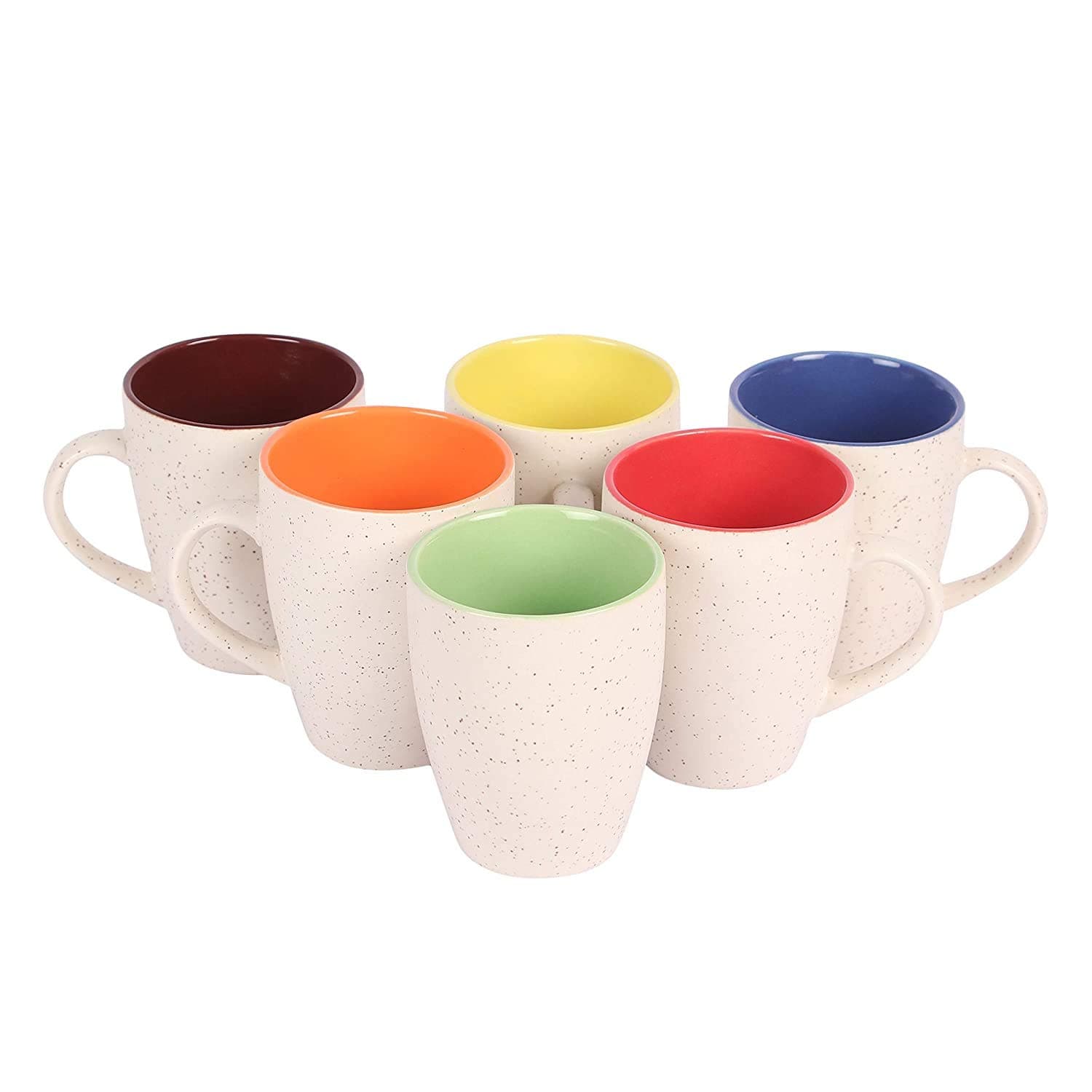 JRP MART Ceramic Coffee Mug - 6 Pieces, Multicolour, 250 ml
