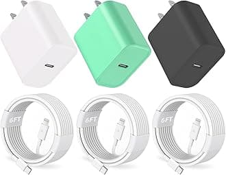 20W PD USB C Wall Charger with 6FT USB C to Lightning Cable - 3 Pack MFi Certified for iPhone 14/13 Pro/13/12/12 Mini/12 Pro Max