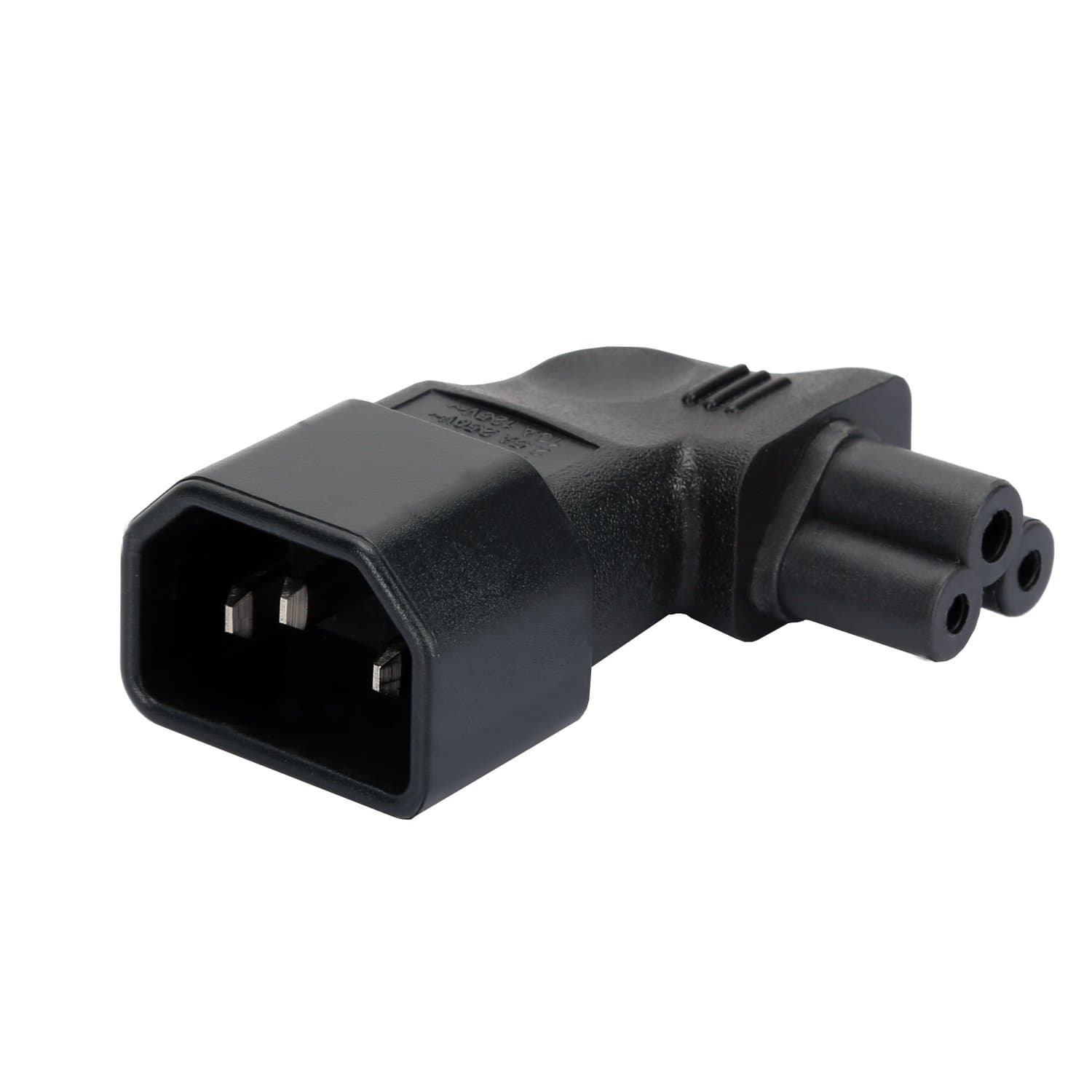 IEC 320 C14 to C5 Right Angle AC Adapter, Vellcon IEC 3Pole Male to C5 Mickey Mouse Female 90degree Vertical Right Angle AC converter, Black Color