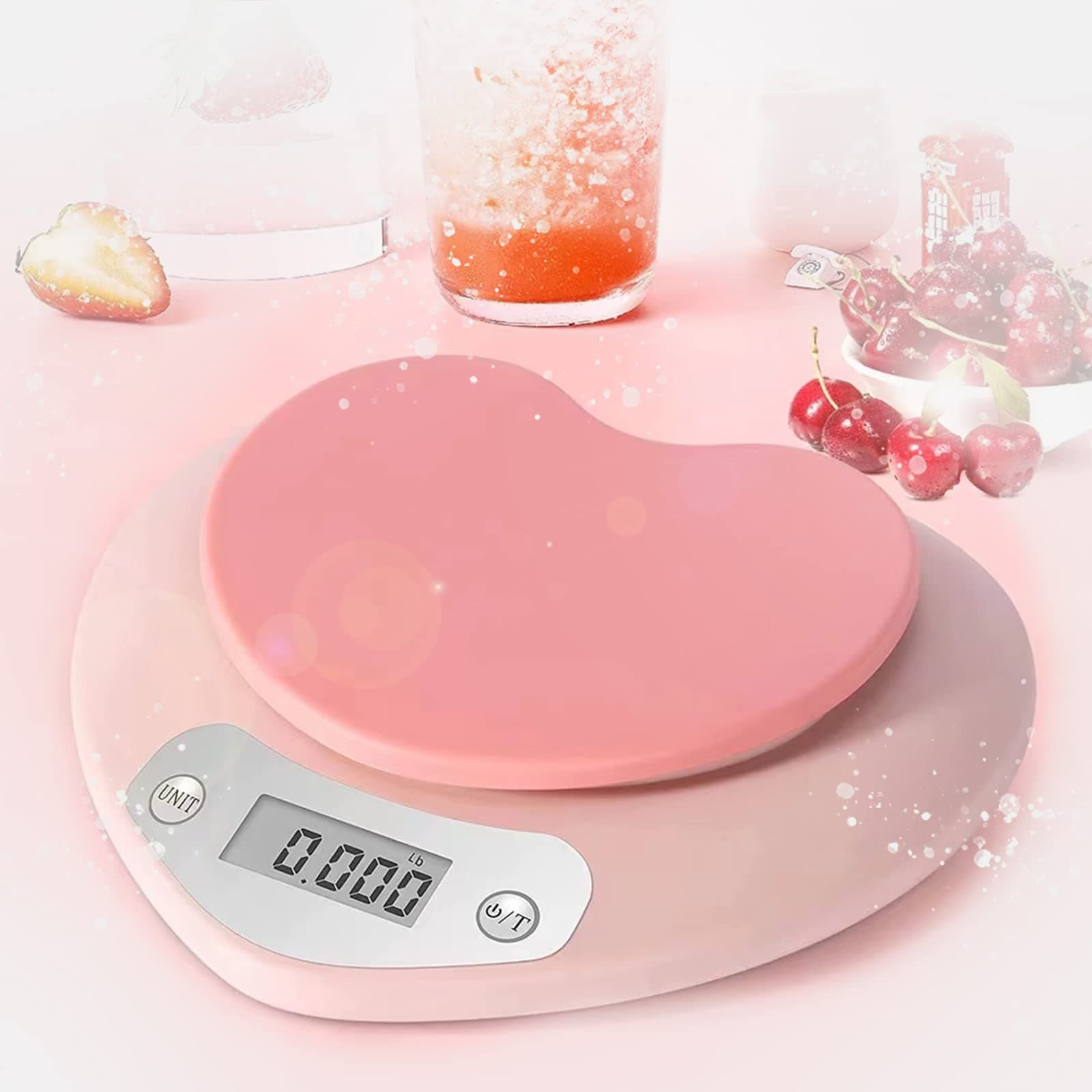 Pink Kitchen Scale - Large LCD, Tare Function, 11 lbs Capacity, 0.03 oz Precise Graduation - Perfect Food Scale for Baking & Cooking, ML & Oz Unit for Liquids and Solids (Pink 5kg/1g)