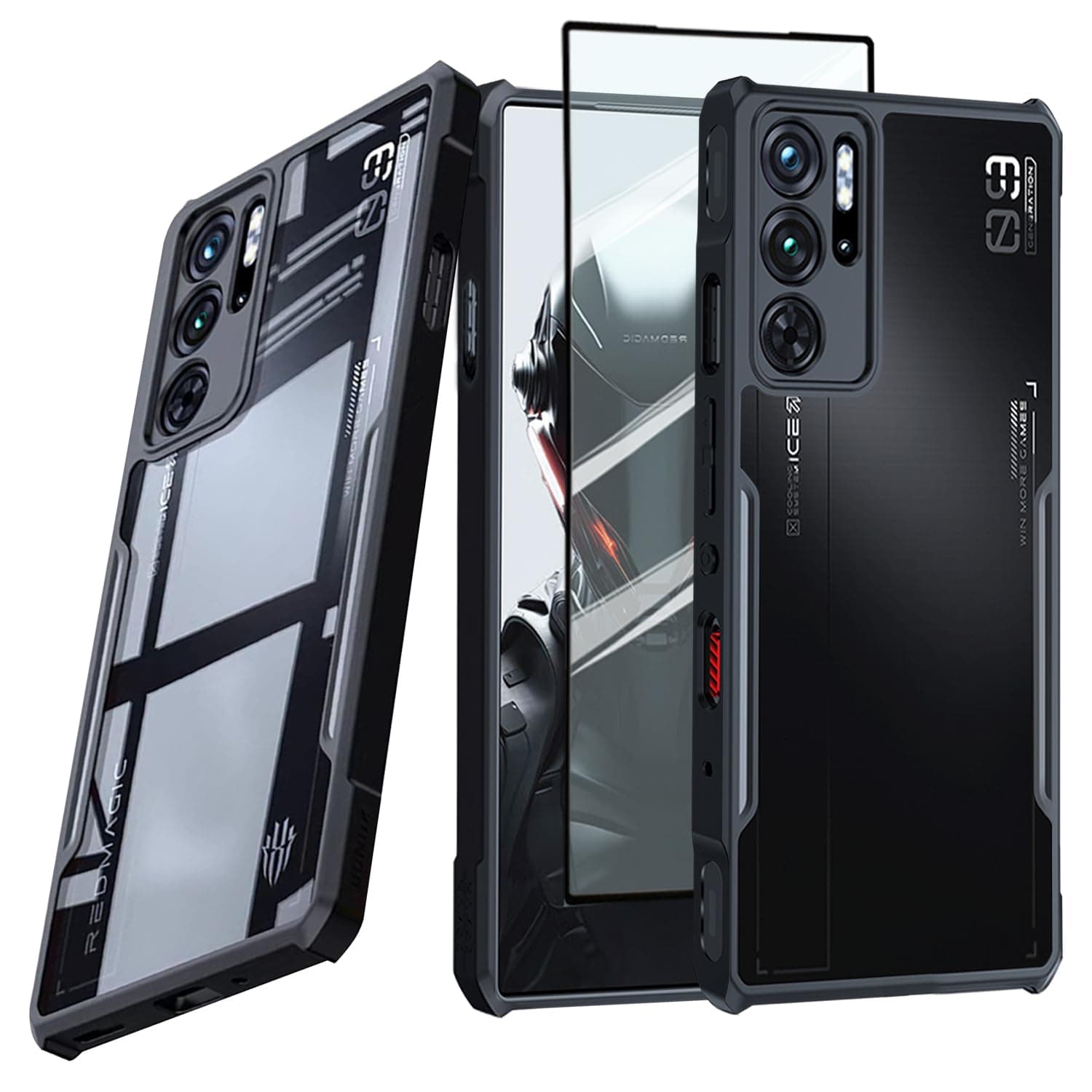 for ZTE Nubia Red Magic 9 Pro / 9S Pro Case - Ultra-Thin Soft TPU Bumper + Acrylic Back Military Grade Airbags Shockproof Drop Protection [1 Tempered Film], Black