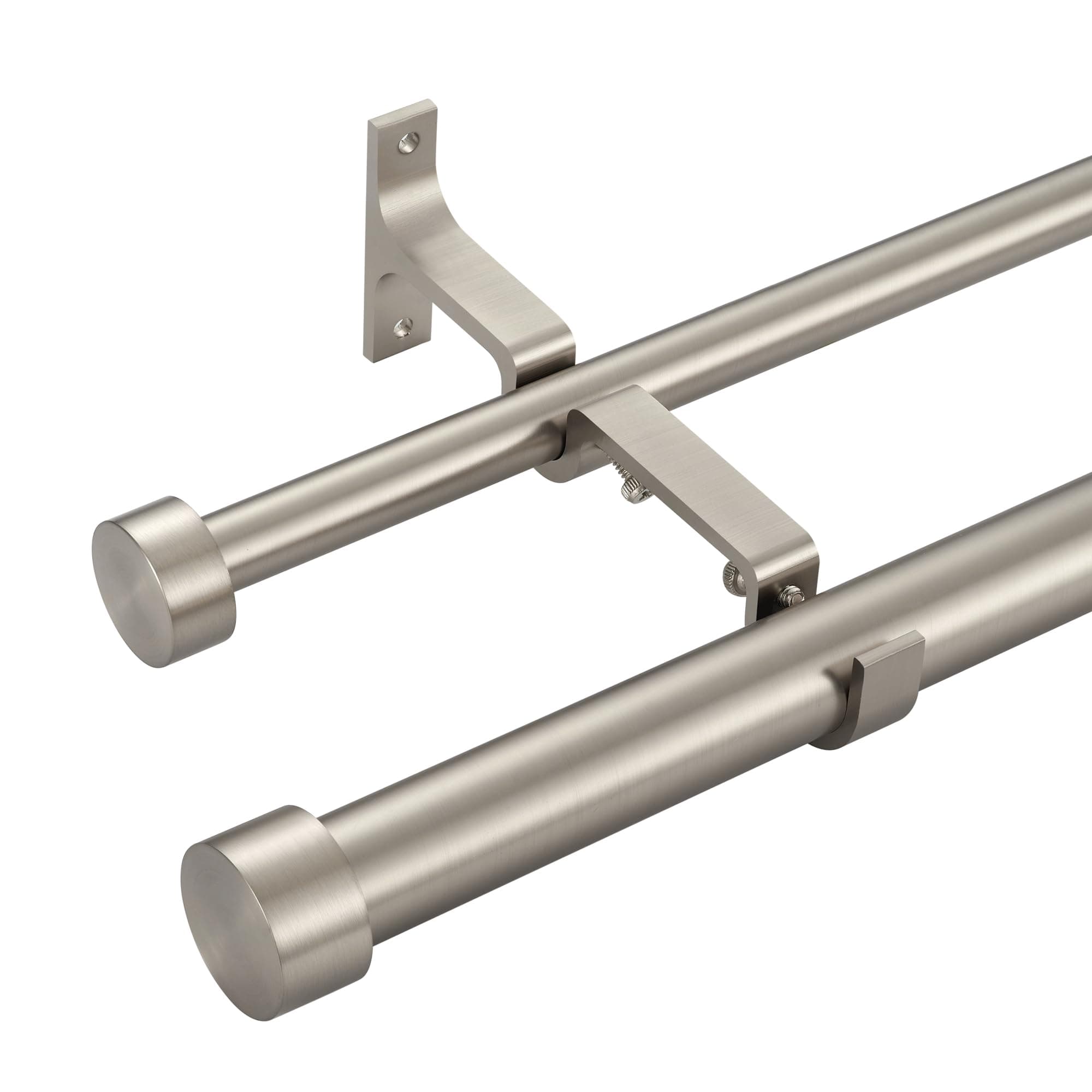 Double Curtain Rods for Windows 36-72 Inches, 1'' Front and 5/8''Back Double Drapery Rods with Premium Aluminum Brackets and End Cap Finials, Adjustable Brushed Nickel Double Window Curtain Rod
