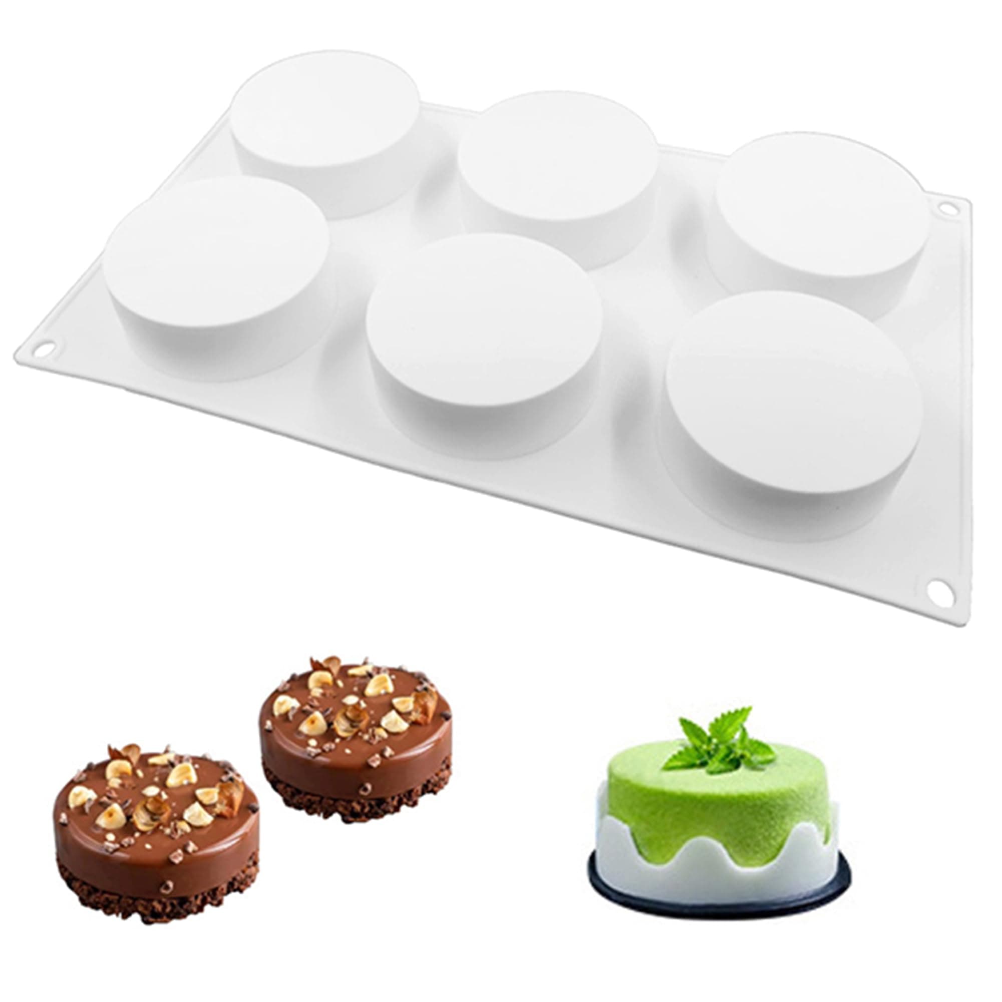 OCPO KITCHEN Cylinder Silicone Molds for Baking Mousse Cake, 3D Silicone Baking Mold for Candy Pastry Chocolate Truffle Cupcake Jelly Cookie Pudding Cake Decoration Mold, Flat Cylinder (6-Cavity)