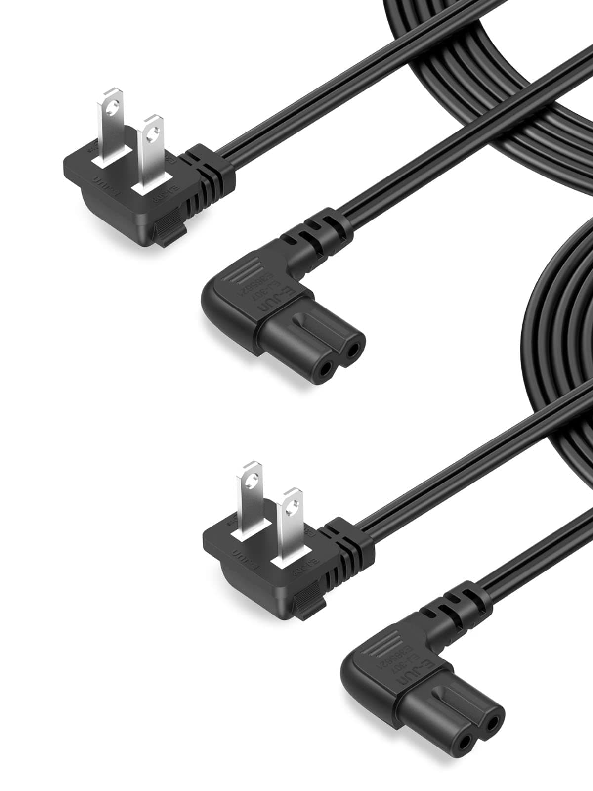 CableCreation 2-Pack 10 Feet Angled 2-Slot Non-Polarized Angle Power Cord (IEC320 C7 to Nema 1-15P), 3M/Black