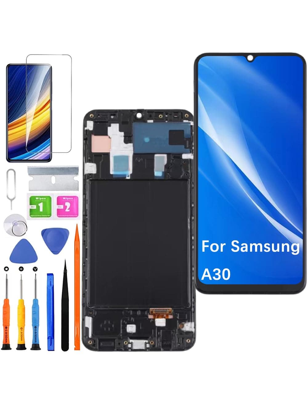 Screen Replacement for Samsung Galaxy A30 Display INCELL, for Samsung A305F A305G A305YN A305N A305GT LCD Display Touch Digitizer Assembly with Repair Part Tools (Black with Frame)