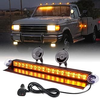 Xprite Amber LED Strobe Light Bar, Front Windshield Dash Deck Hazard Warning Flashing Traffic Caution Lights w/Suction Cups, for Emergency Construction Vehicles POV Trucks EMS Snowplow