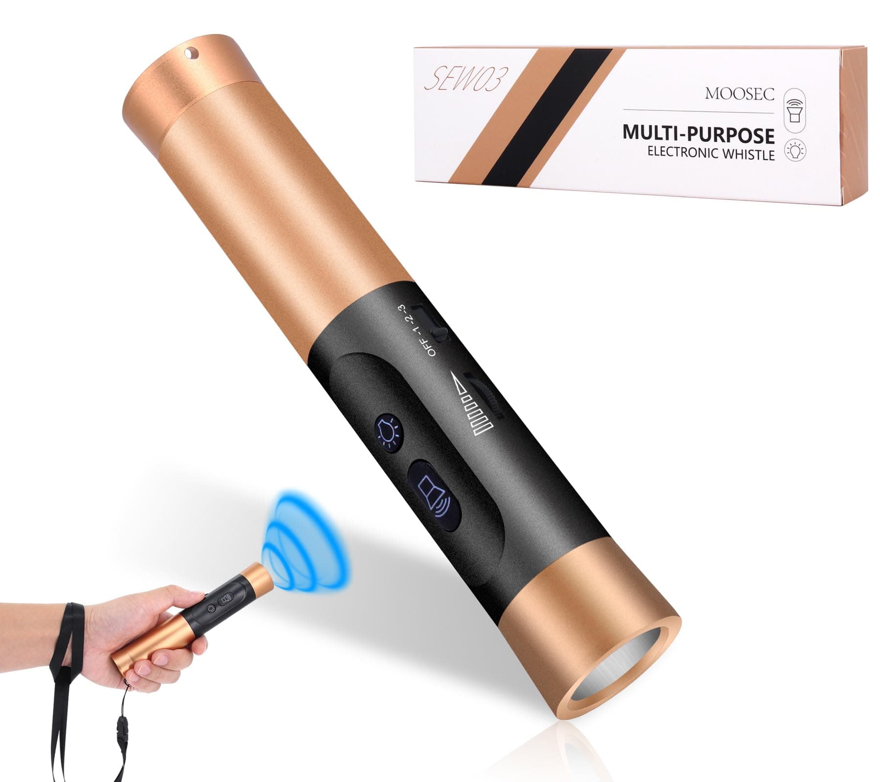 MOOSEC Electronic Whistle with LED Flashlight – Rechargeable Handheld Whistle, Adjustable 3 Tones High Volume for Sports and Emergencies, Gathering Attention for Teacher, Coach, Referee,Volume 0~125dB