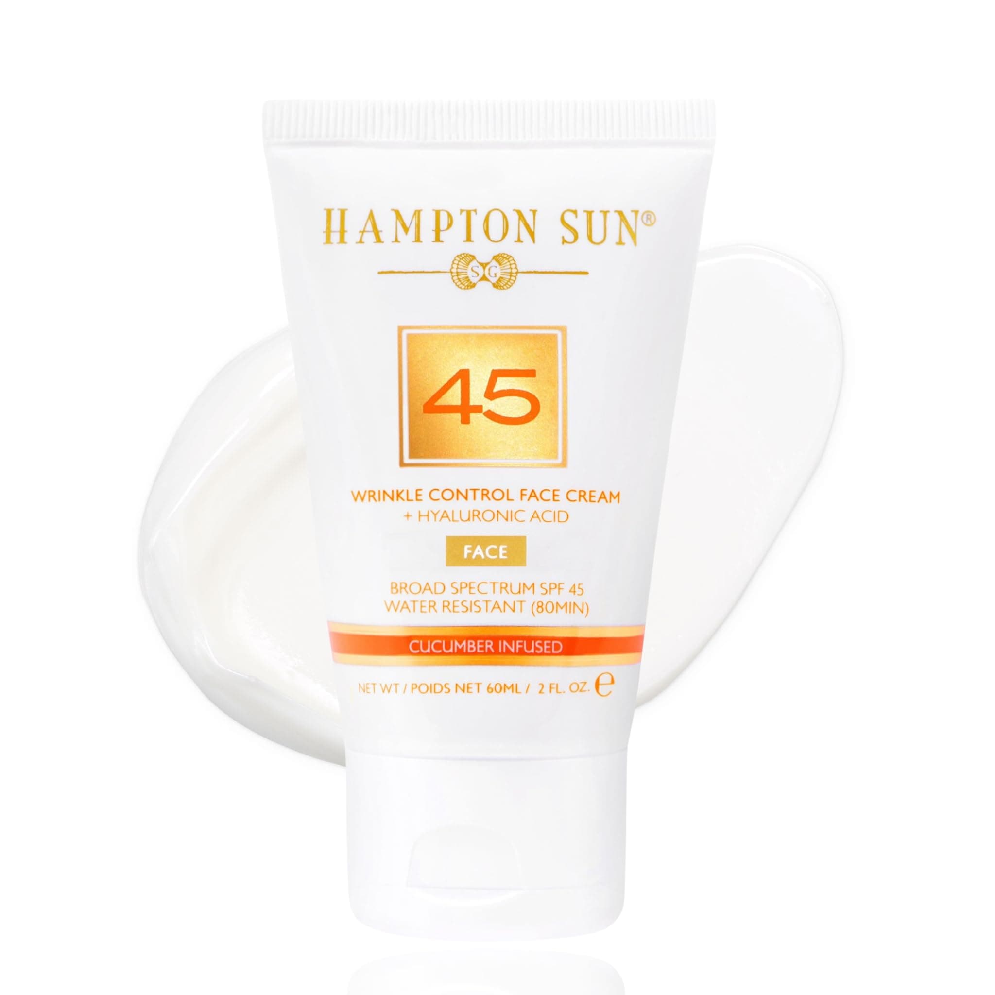 Hampton SunSPF 45 Wrinkle Control Face Cream | Daily Moisturizer + Sunscreen | Plumps, Hydrates, Brightens with Hyaluronic Acid + Organic Cucumber Extract | Broad Spectrum | Glowy, Dewy Finish