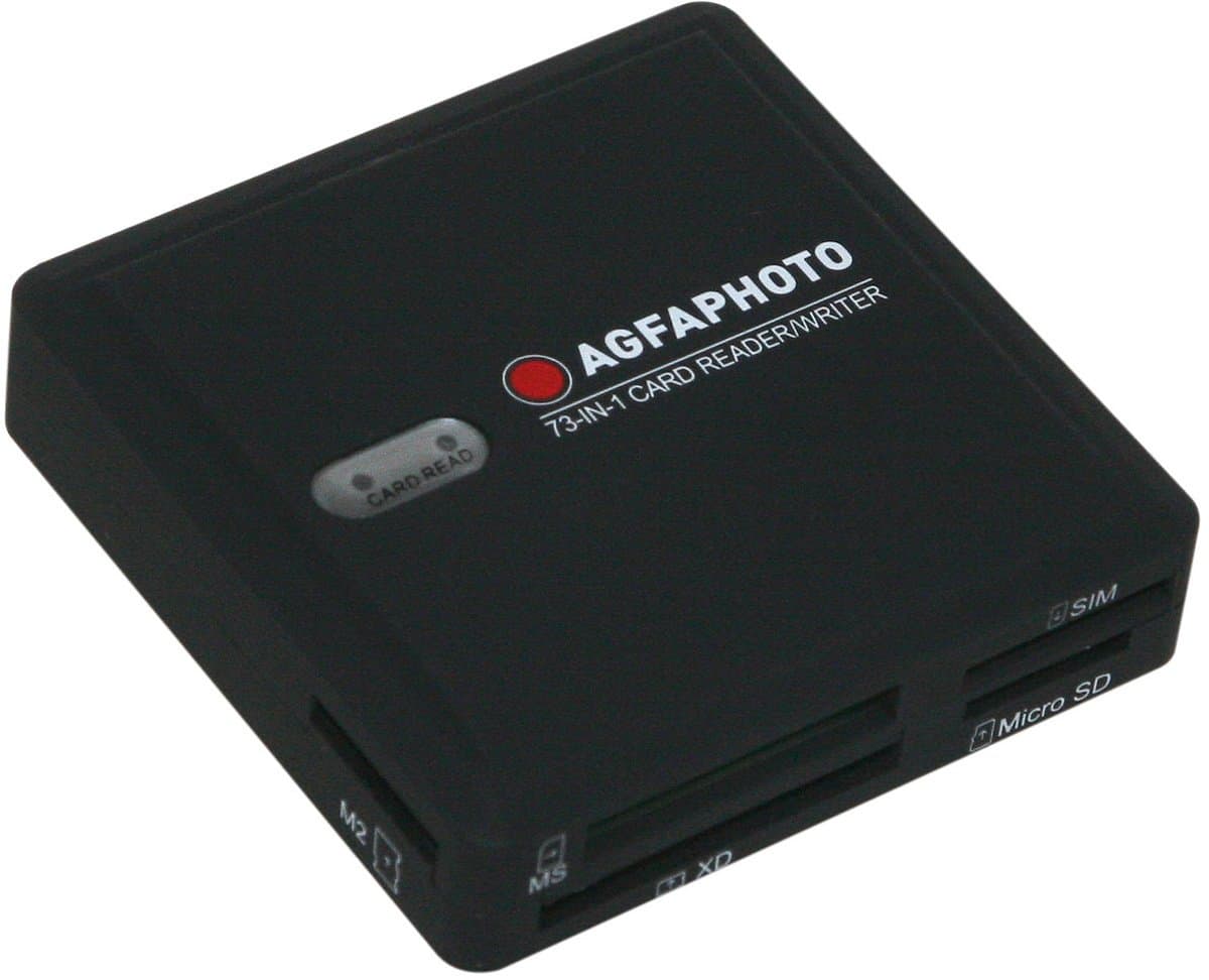 AGFA 73-in-1 Card Reader/Writer Compatible with All Versions of SD/HC, Micro SD, CF, XD, MS/Pro Duo and SIM Cards