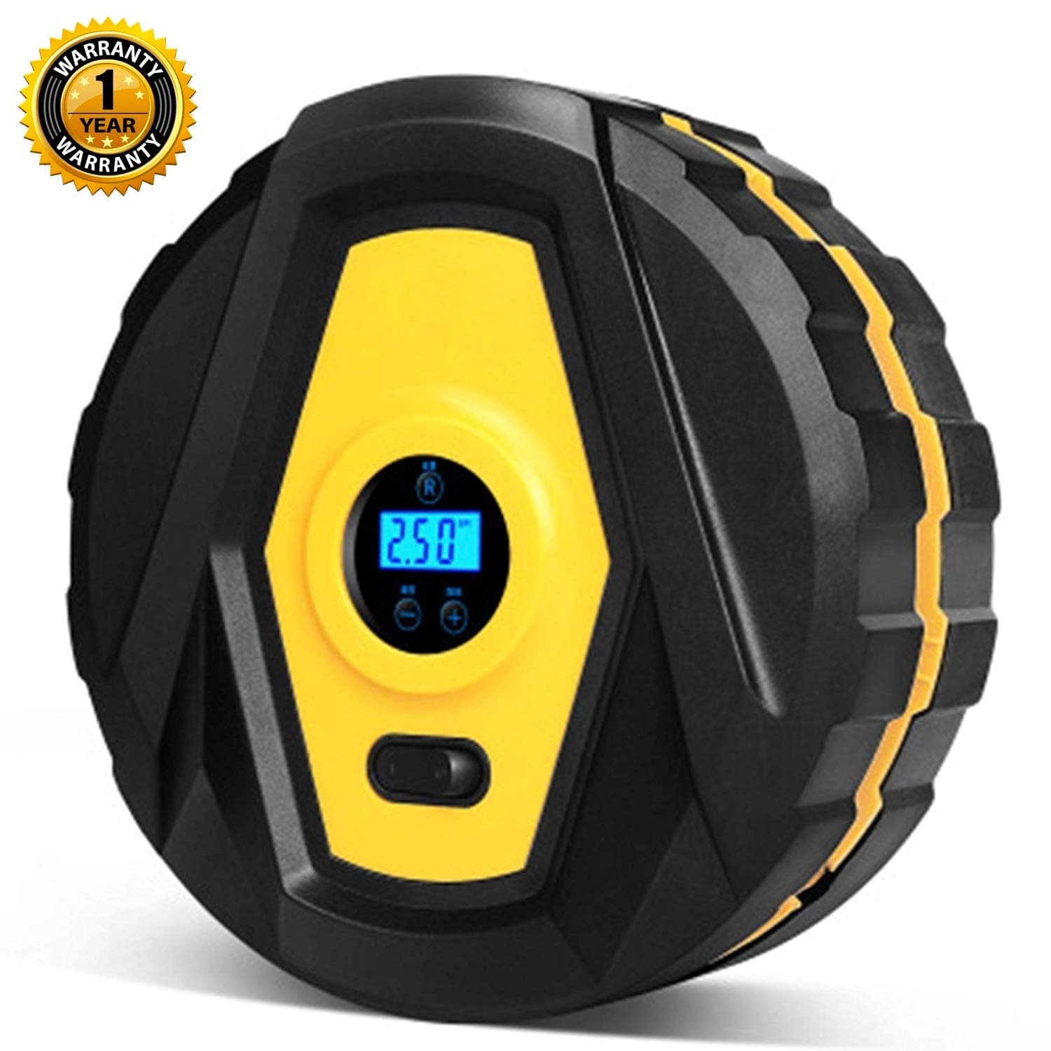 amiciAuto Digital Tire Inflator with LED Light Auto Cut 12V, 120W, Black