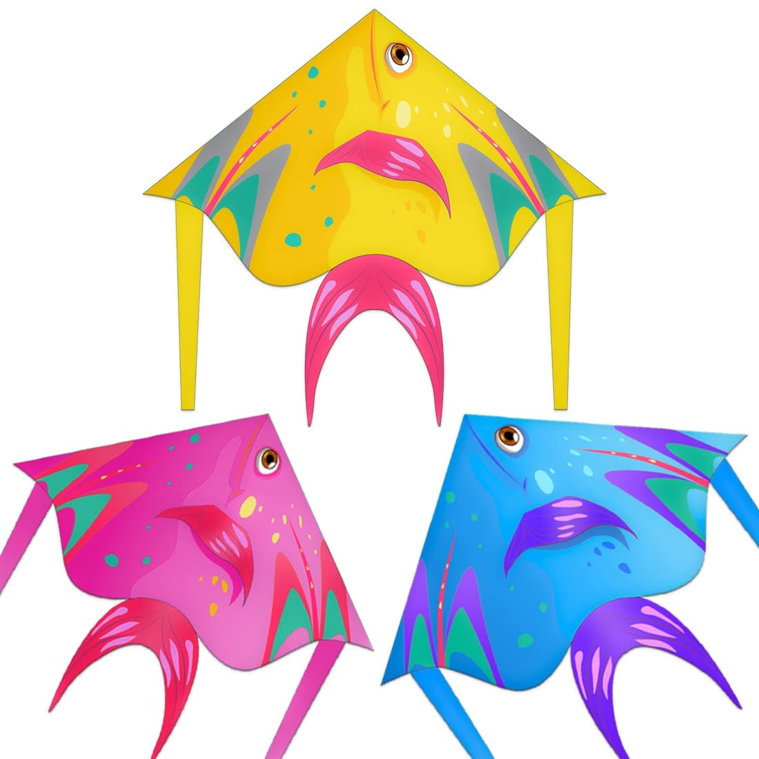 Fish Kite 3 Pack with String, Kites for Kids & Adults, Easy to Fly and Assemble, Beach Kite for Kids 4-8 8-12 Kites for Beginner Girls and Boys Delta Kites for Toddlers Age 3-5