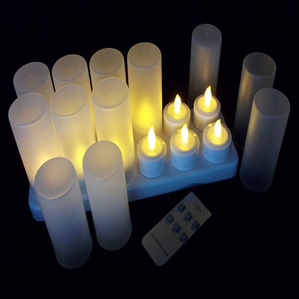 LuYou Remote Control Rechargeable Yellow 12 Pack LED Style Tea Light Candle ,nonflammable Electric Candles for home decoration