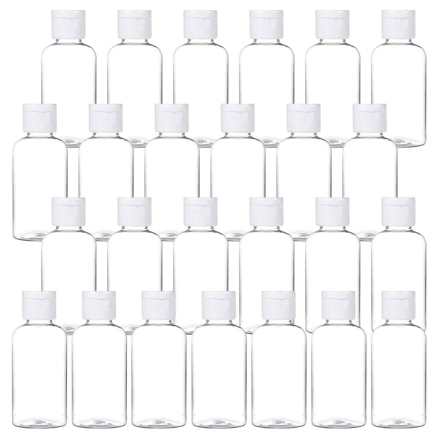 MMonDod 25 Pack 1.7oz/50ml Plastic Empty Bottles Clear Travel Containers Travel Size Bottles with Flip Cap Squeezable Refillable Toiletry (clear)