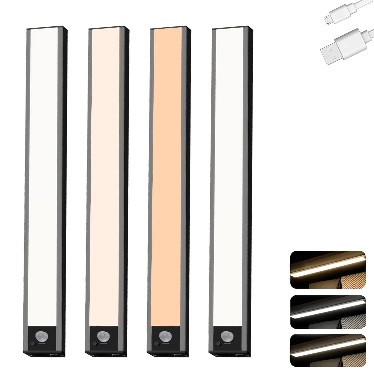 cabinet light,motion sensor light,Upgraded 30cm Rechargeable Dimmable closet light With 3 color temperatures,wireless installation,suitable for indoor Cupboard,Wardrobe,Bedroom,Counter,kitchen(4Pcs)