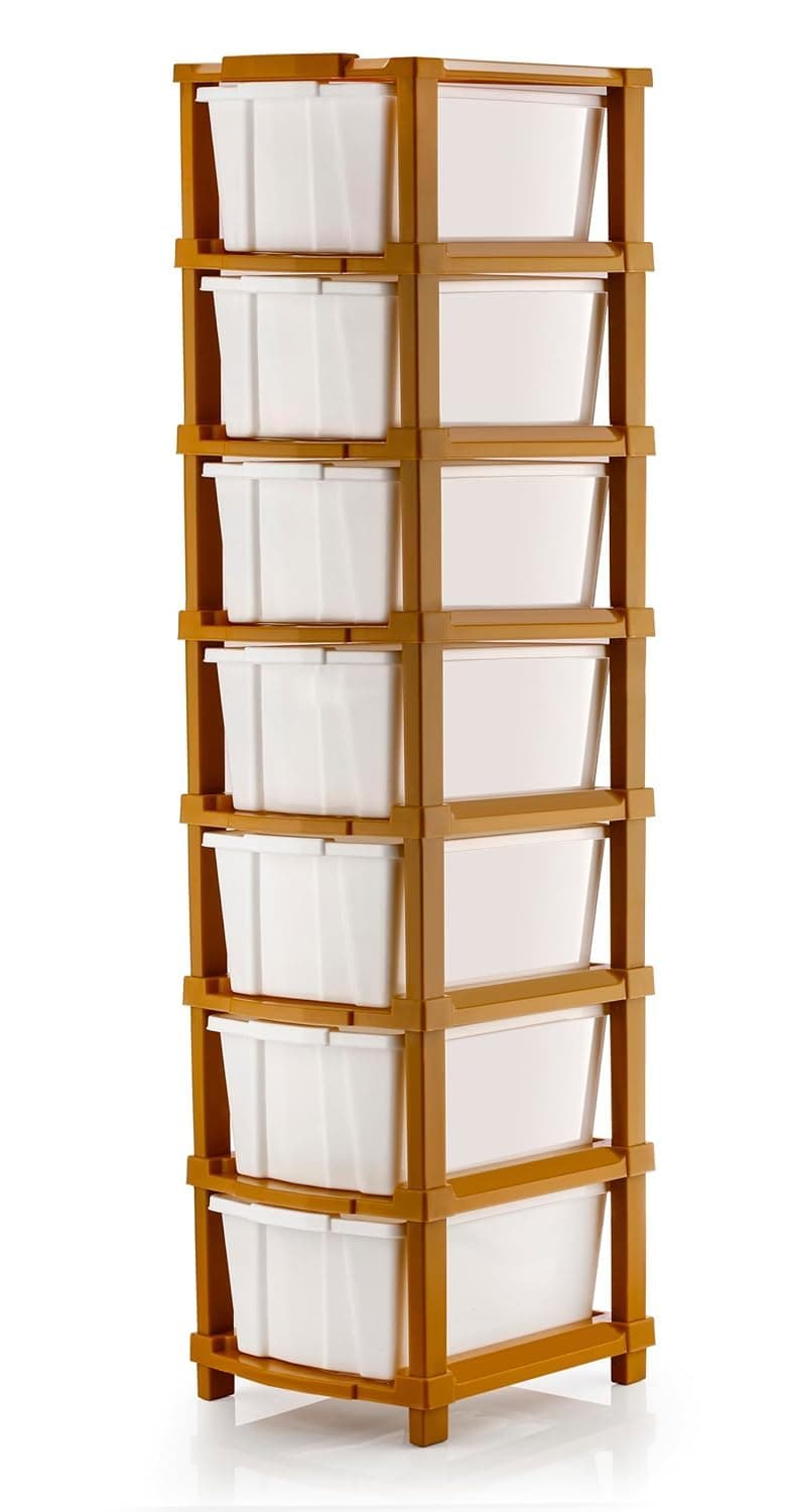 PALAK Plastic Drawer Organizer Self Standard Rectangular Multi Purpose Modular Drawer System Large Chest of Drawer Organizer for Home Office,Product Dimension When assembeled (7xl, brown)