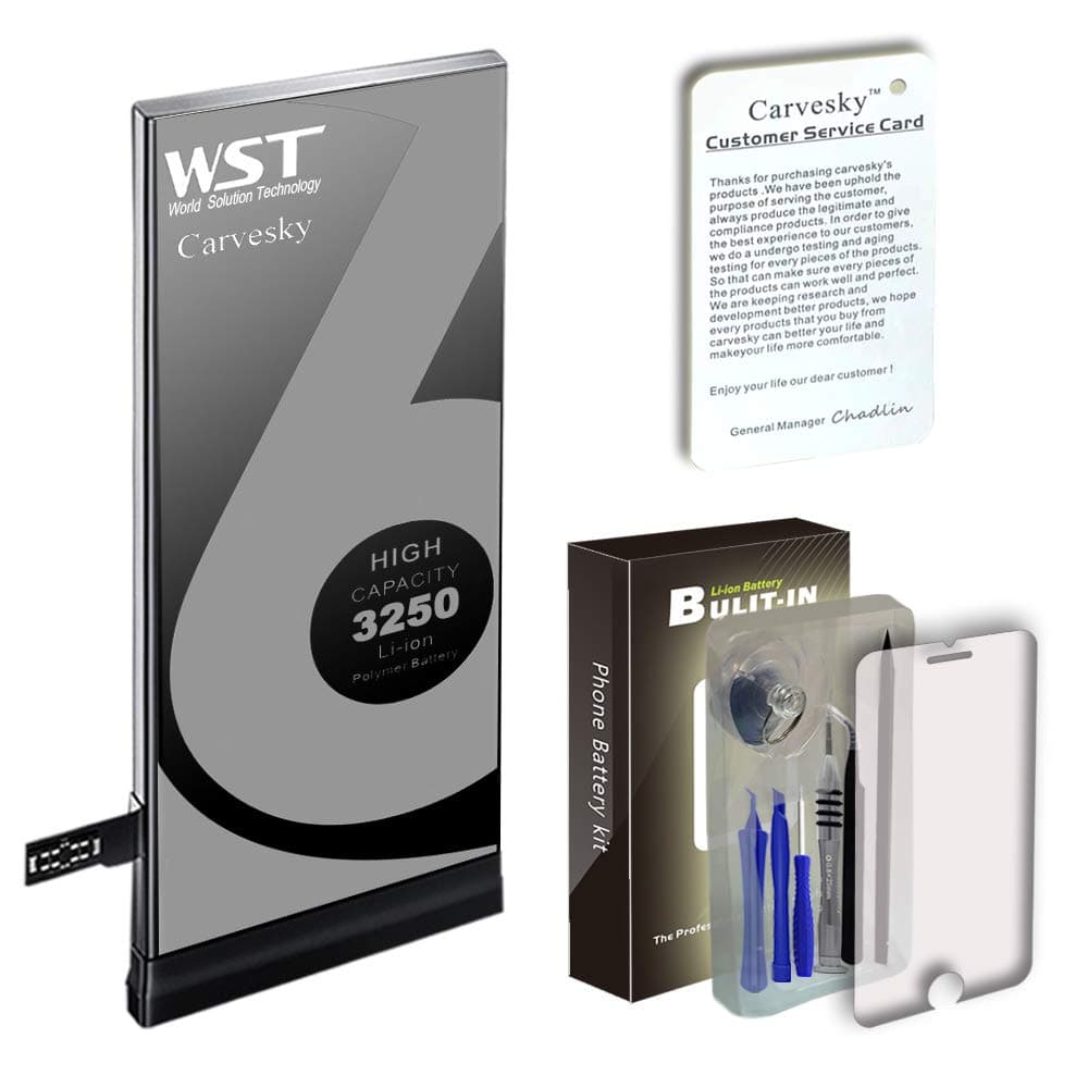High Capacity 3250 mAh Li-ion Battery for 6P Replacement with Complete Repair Tools Kits, Instruction and Screen Protector