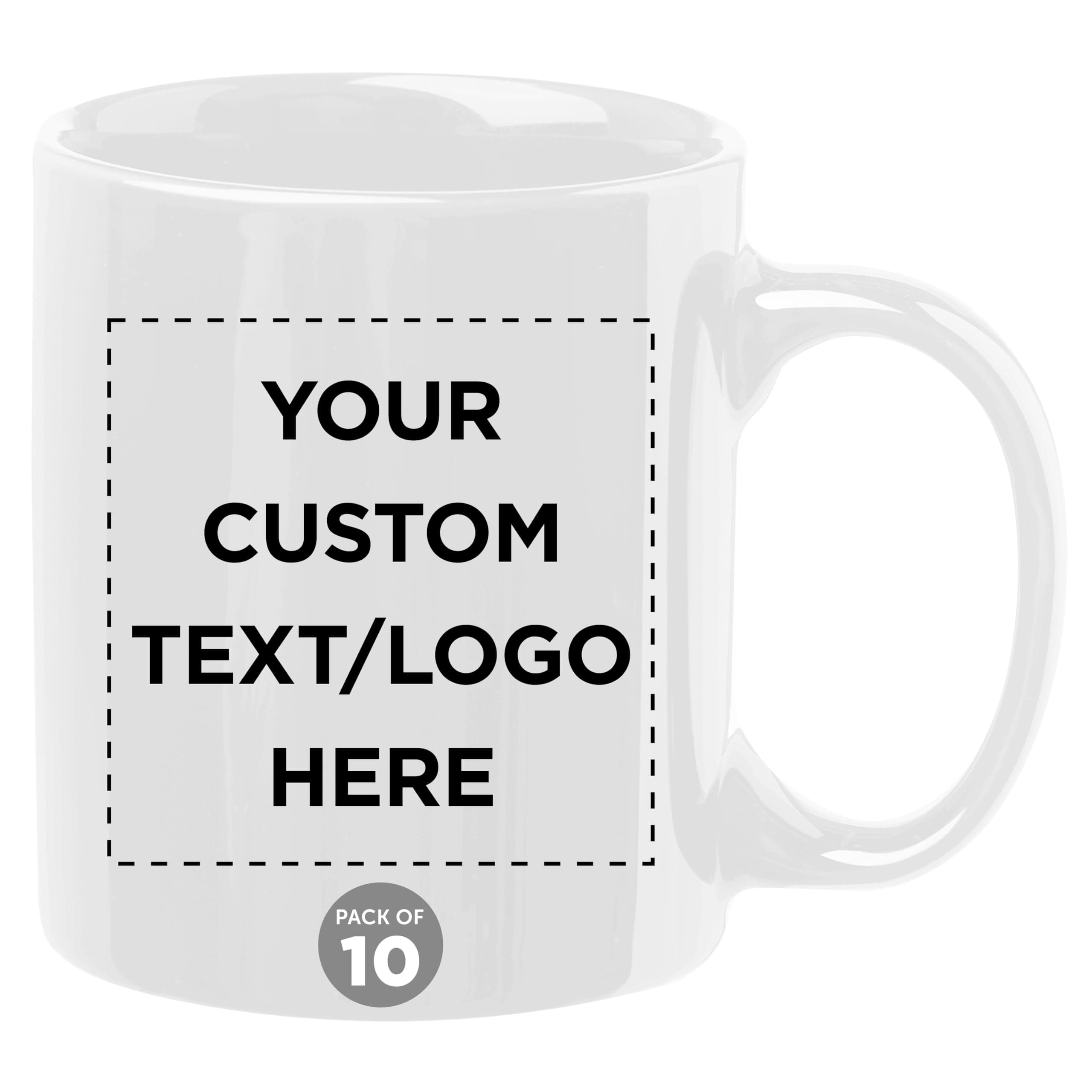 Custom Ceramic Coffee Mugs 11 oz. Set of 10, Personalized Bulk Pack - Coffee cup set, Iced coffee cup, Gaming mug - White