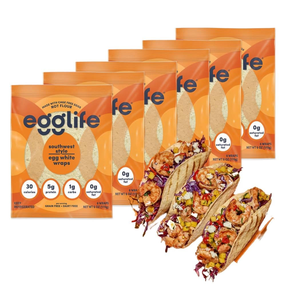 egg white wraps, Southwest, Egg White Wraps, 36 Total Wraps (6-6 Packs) - Gluten Free, Dairy Free, No Flour, Sugar Free, Keto Friendly, Paleo, Low Net Carb, Protein Packed