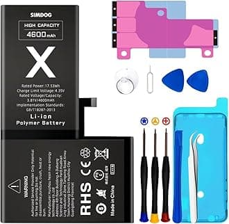 Replacement for iPhone X Battery Kit, 4600mAh High Capacity, New Upgrade 0 Cycle, for iPhone X Model A1865 A1901 A1902 with Full Set Professional Repair Tool Kits
