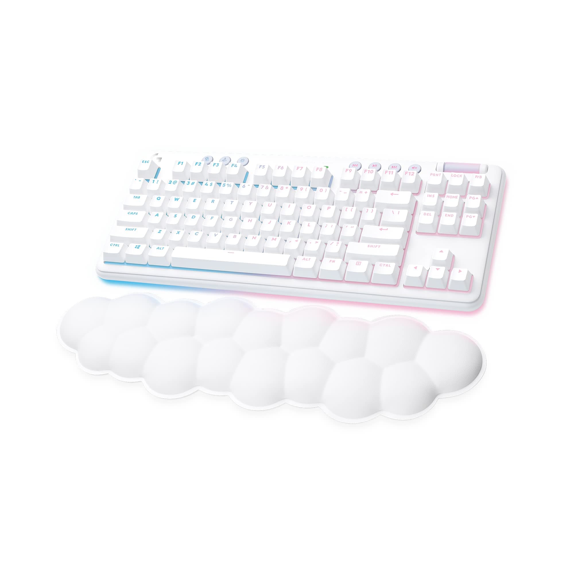 715 LIGHTSYNC RGB Illuminated Wireless Gaming Keyboard, Touch Switches (GX Coffee) and Keyboard Palm Rest, Compatible with PC and Mac, Fog White