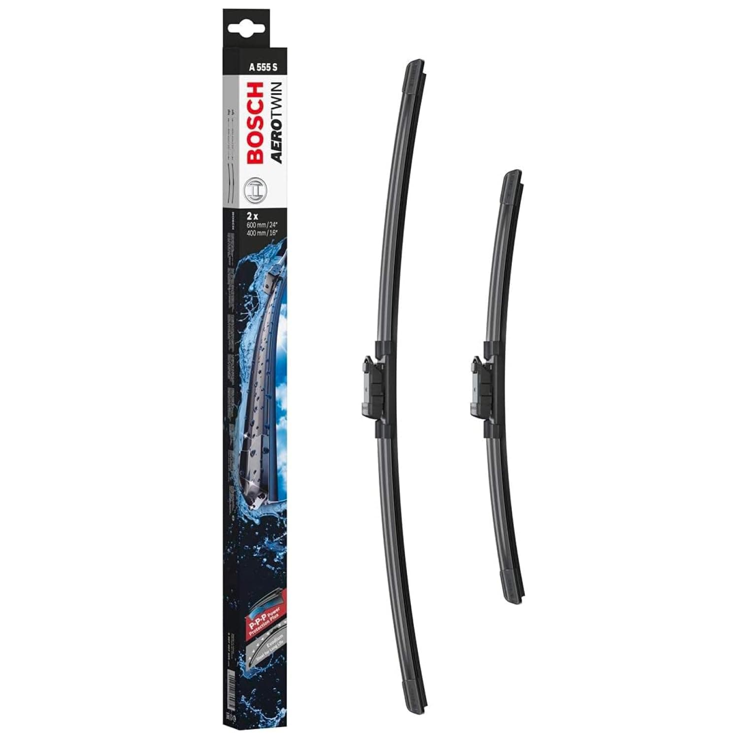 Bosch Aerotwin A555S - Front Windscreen Wipers - Set of 2 Replacement Blades - Comes with Pre-assembled Adapter - 2 Blades, 600mm/400mm - Only for left-hand drive (EU)