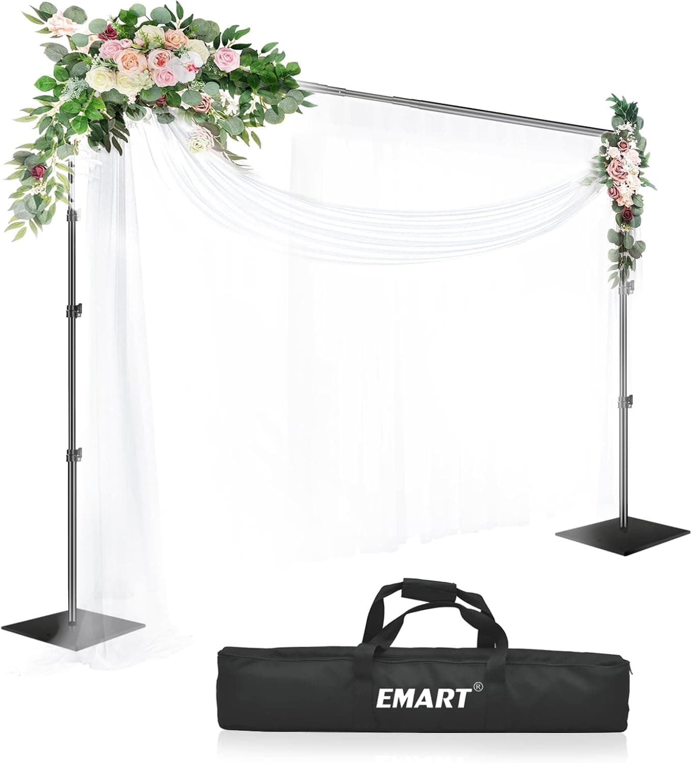 EMART Heavy Duty Background Stand, 10x10ft/3x3m Adjustable Backdrop Support System Kit with Steel Base for Photography, Photo Video Studio, Birthday Parties Wedding Decoration -Black