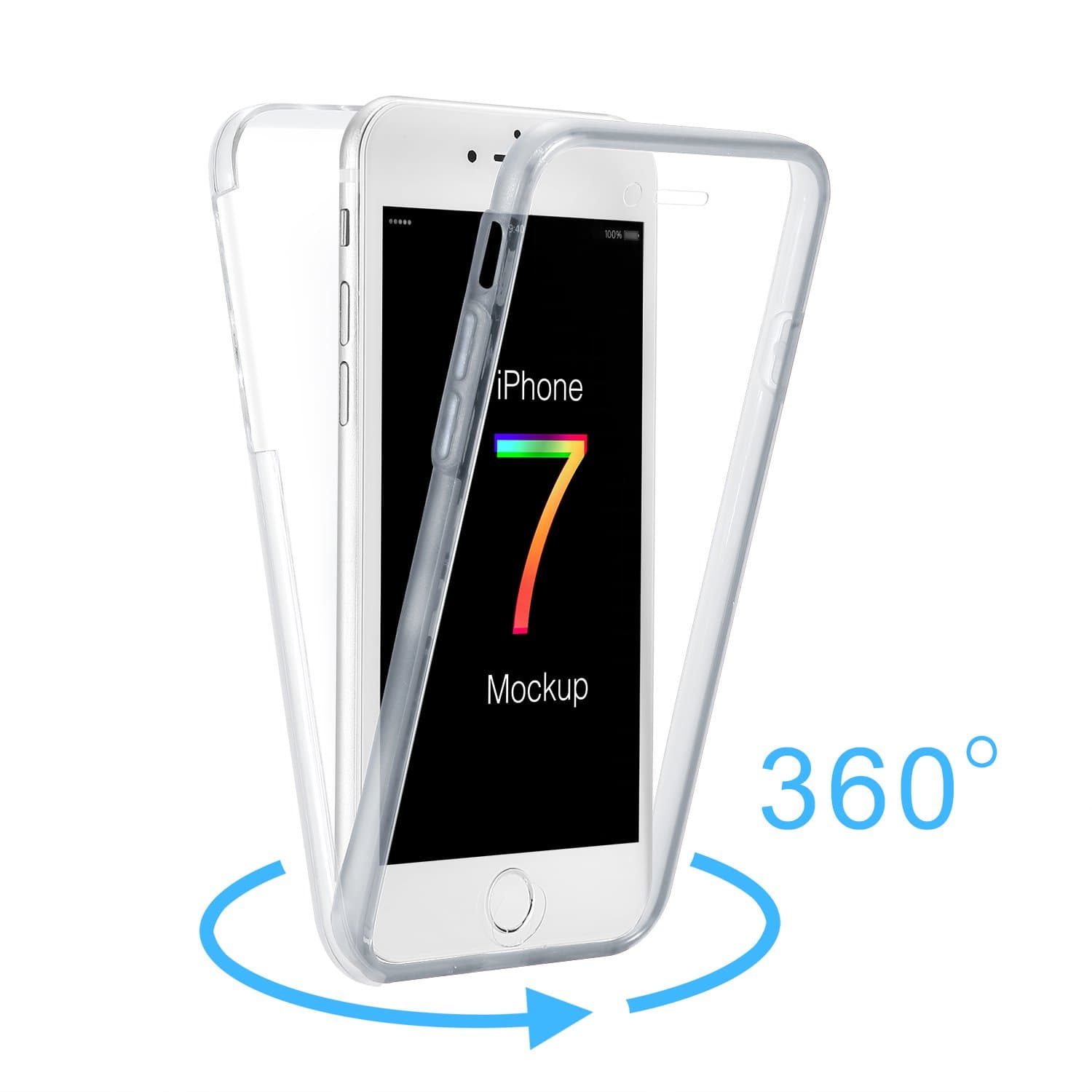 For iPhone 7 Case, Uniachieve[Lit]Series 2nd Generation 360 Degree Soft TPU Front And Back 2 Full Silicone Protective Clear Ultra Slim Cellphone Case Cover Transparent (black)