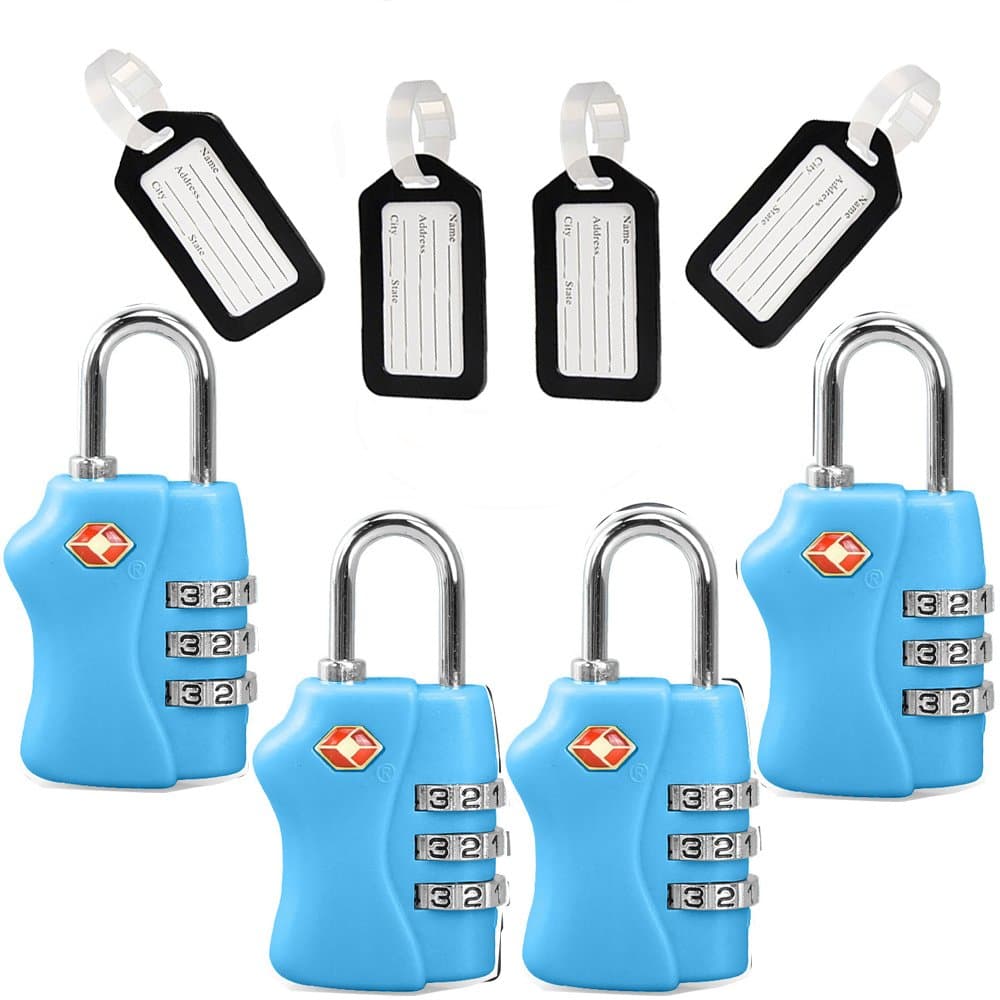 TSA Travel Locks Security 3 Digit Combination Locks Suitcase Luggage Bag Code Lock Padlock 4 Pack Locks with 4 Luggage Tag
