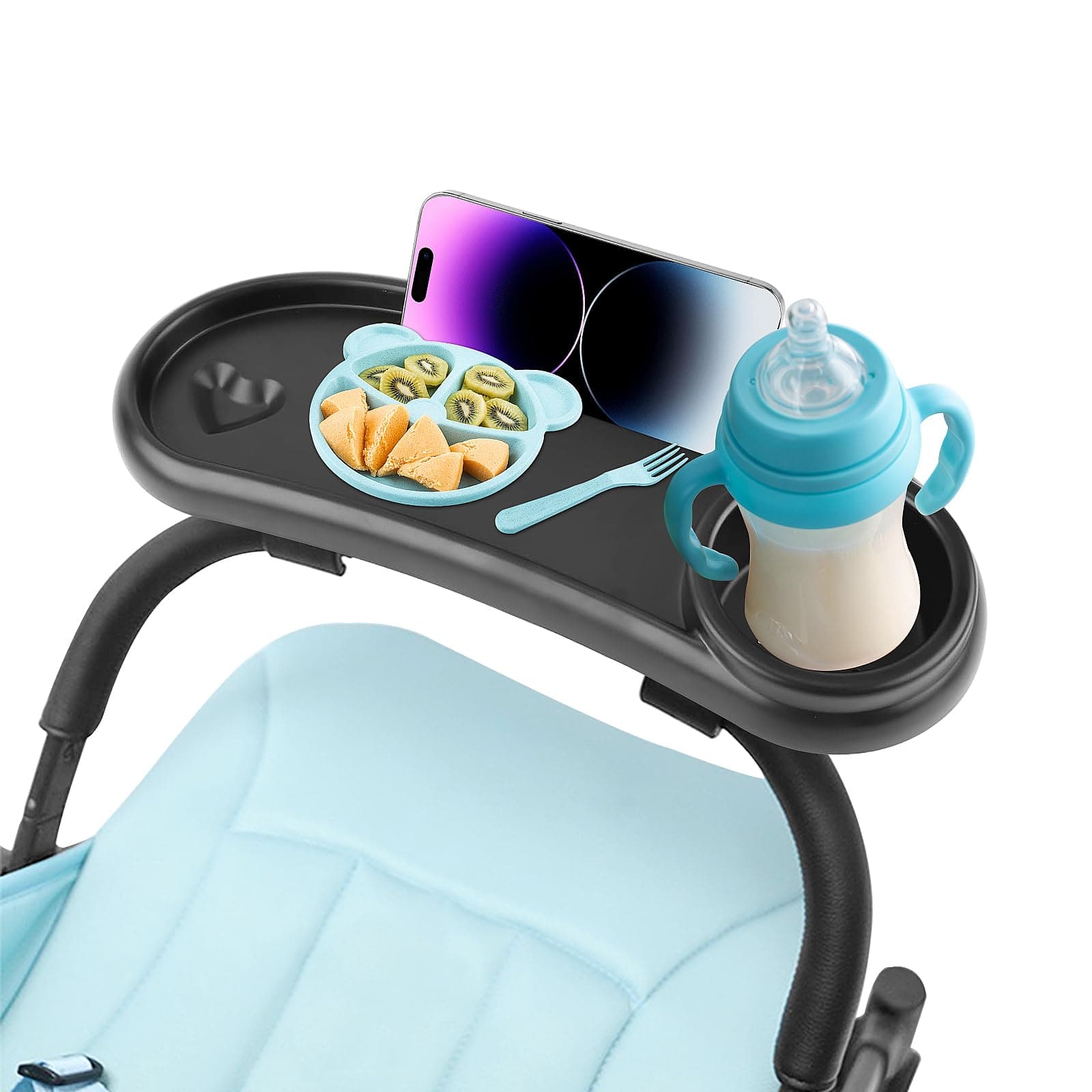 Stroller Snack Tray with Cup Holder 3 in 1 Universal Pram Food Tray, Reusable Pushchair Cup Holder Multifunction for Pram accessories Pushchair (Black)