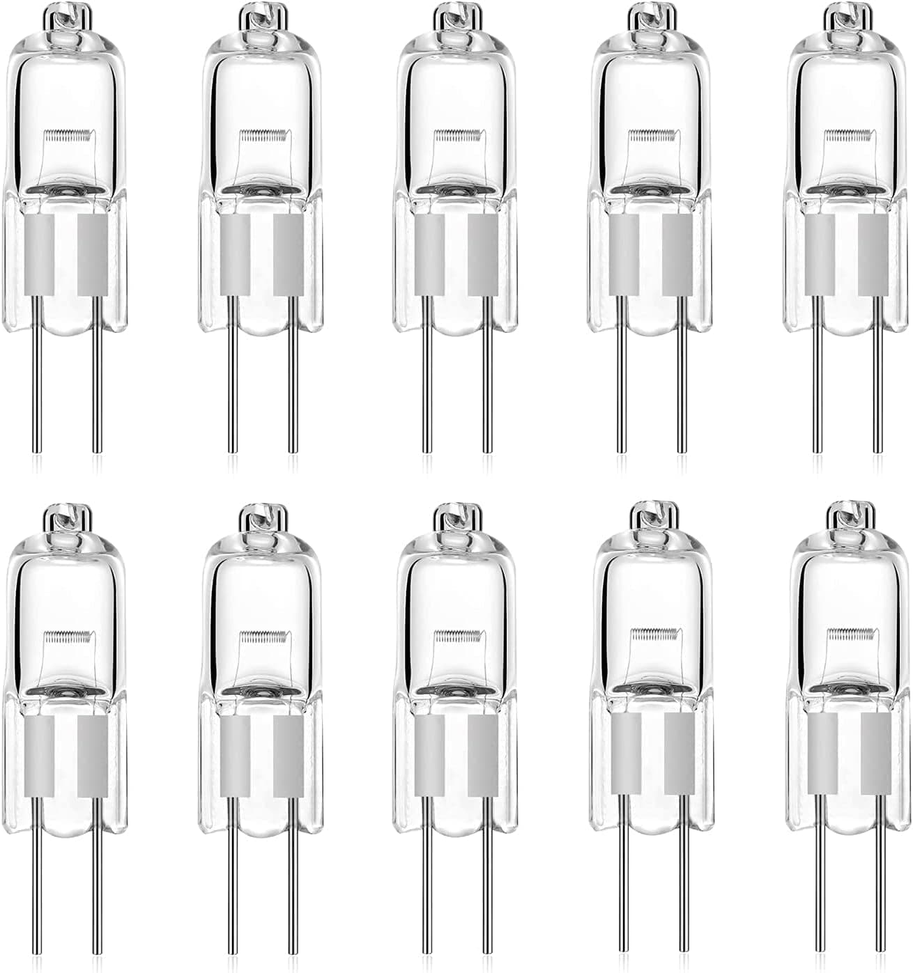 10-Pack G4 Halogen Light Bulbs Dimmable, 10W 12V G4 2 Pin Clear Capsule Lamp Bulb T3 JC Type Bi-Pin Base Replacement Warm White 2800K for Landscape Under Cabinet Puck Light Cooker Lighting
