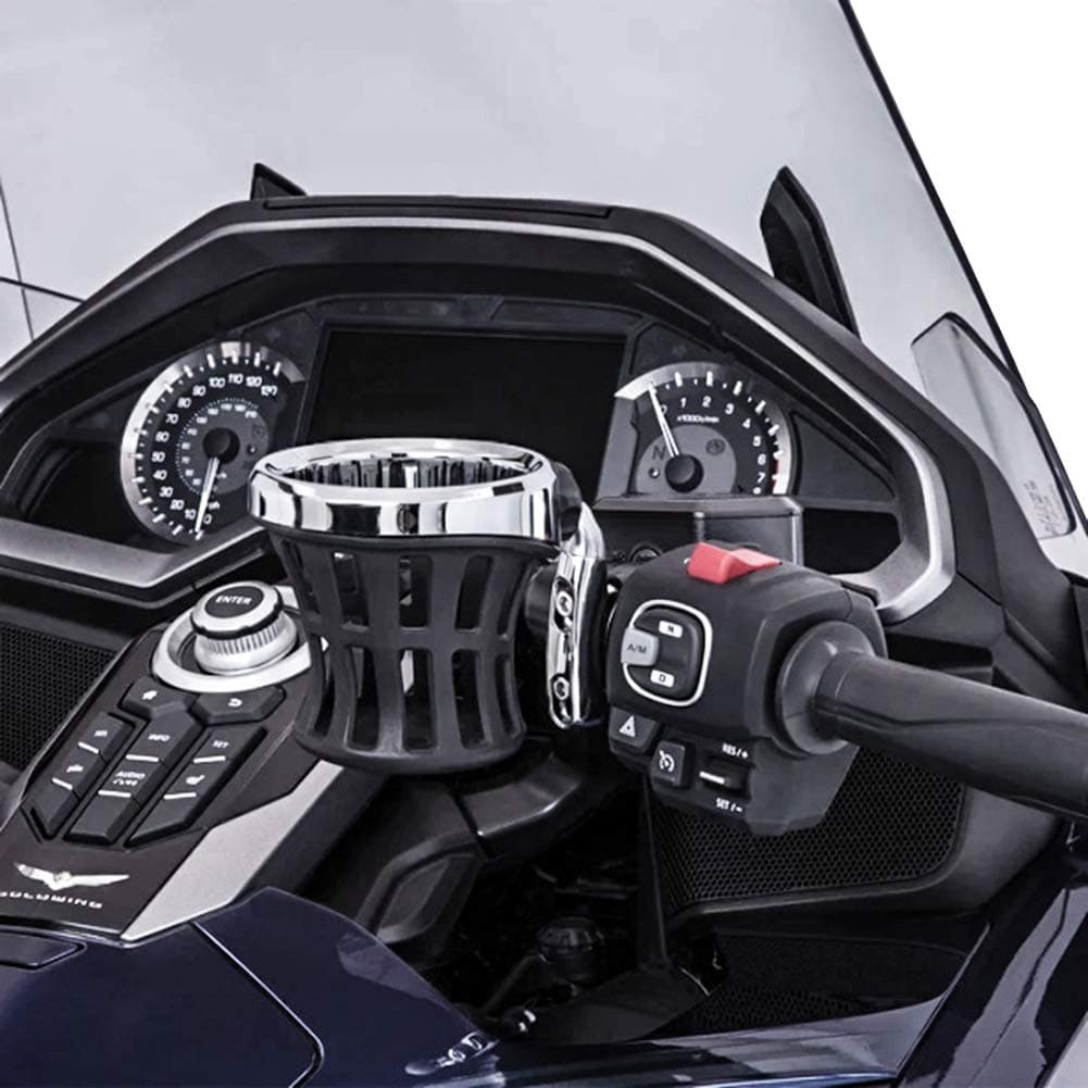 Motorcycle Rubber Drink Holder, Handlebar Accessory Cup Holder with Mesh Basket for Honda Gold Wing GL1800 (Sliver)