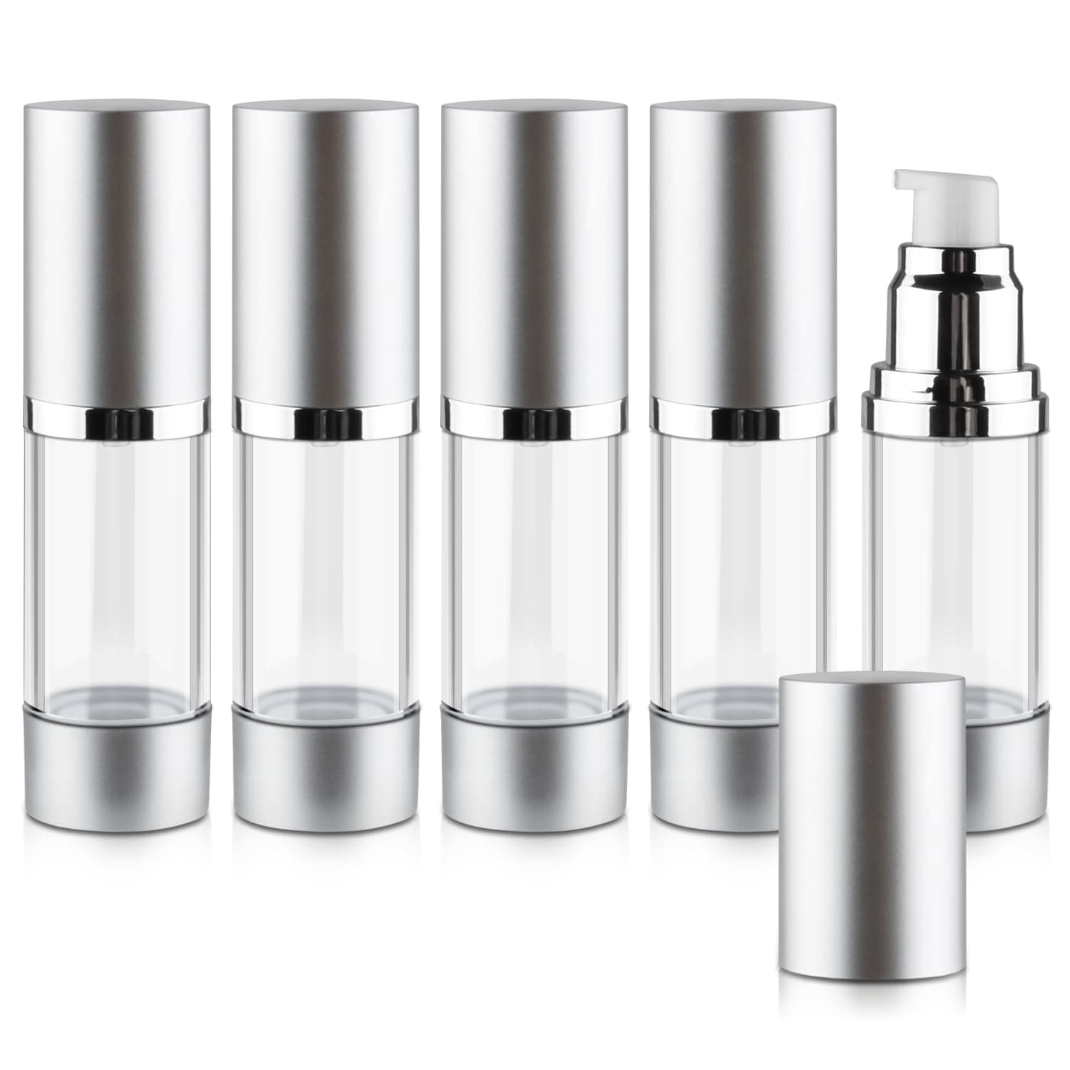 5 Pcs 30ml/1oz Airless Pump Bottles Plastic Vacuum Bottle Refillable Lotion Pump Press Dispenser Clear Cream Jar with Silver Lid for Lotion Foundation Cosmetic