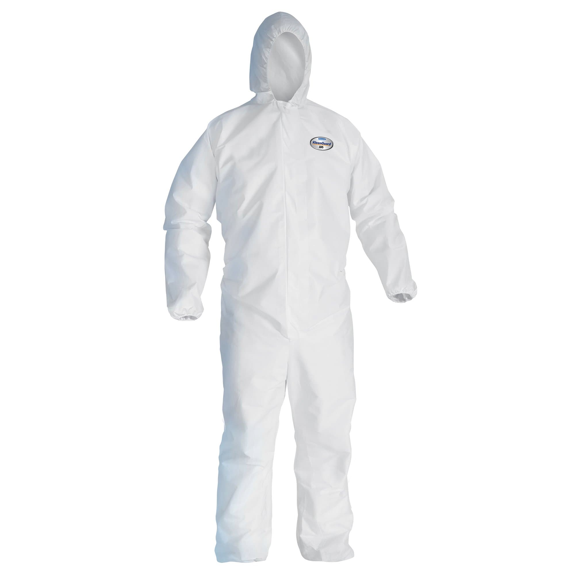 Kleenguard A45 Liquid & Particle Surface Prep & Paint Protection Coveralls (41510), Hooded, Reflex Design, Zipper Front, White, 5XL / 6XL, 25 / Case
