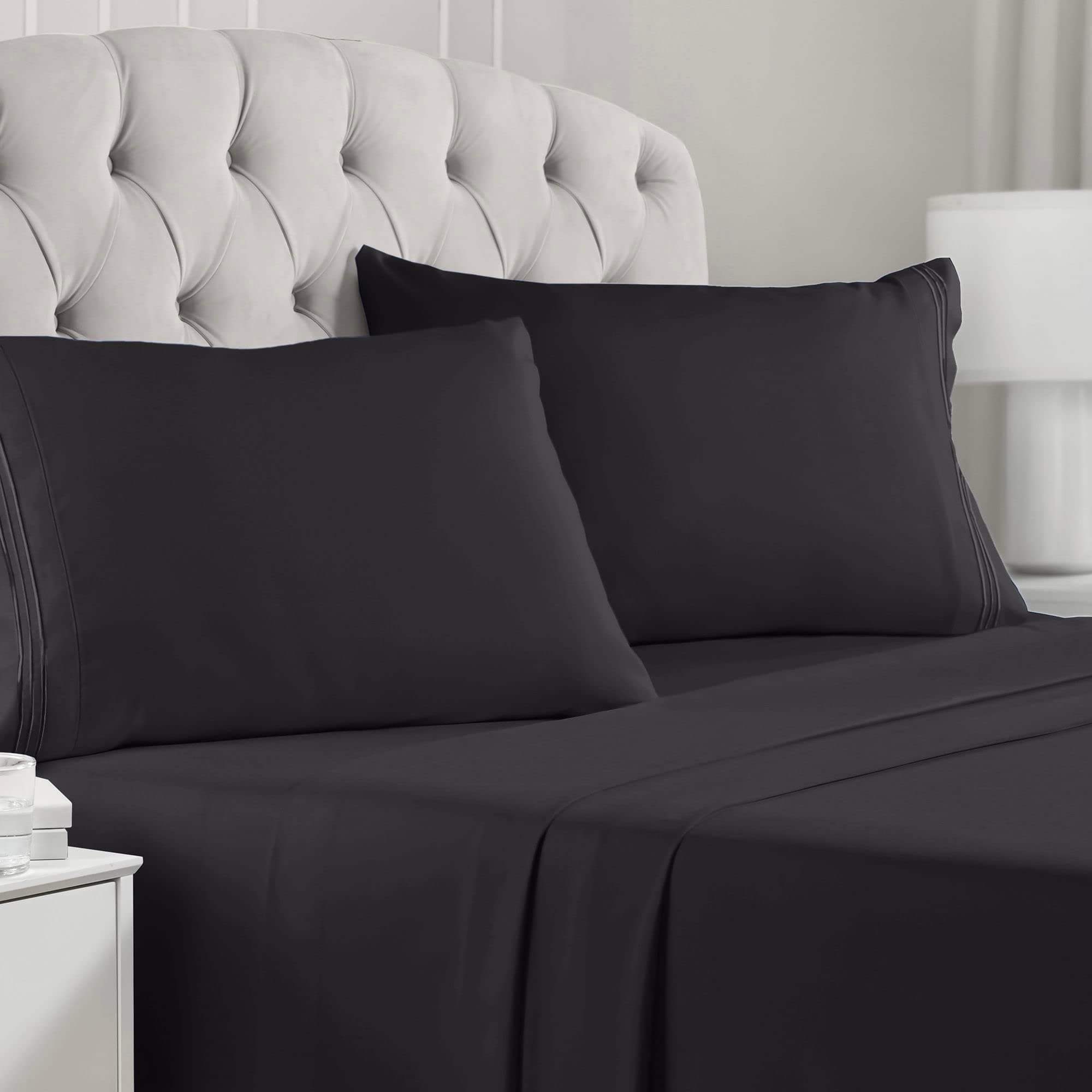 Mellanni Queen Sheets Set - 4 PC Iconic Collection Bedding - Hotel Luxury, Extra Soft, Cooling Bed Sheets - Wrinkle, Fade, Stain Resistant (Queen, Black)OEKO-TEX STANDARD 100