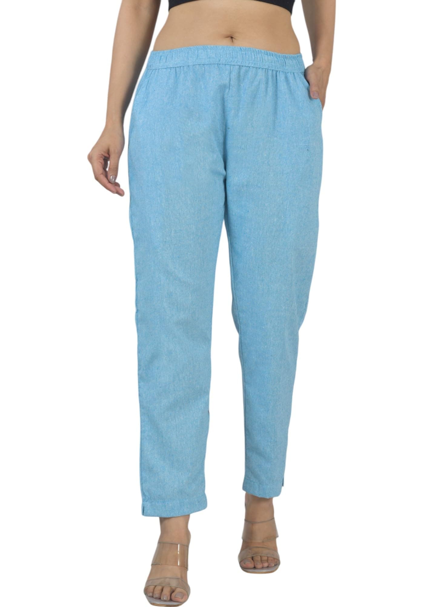 Qashida Women's Cotton Linen Pants, Regular Fit, Fully Elasticated, 2 Side Pockets