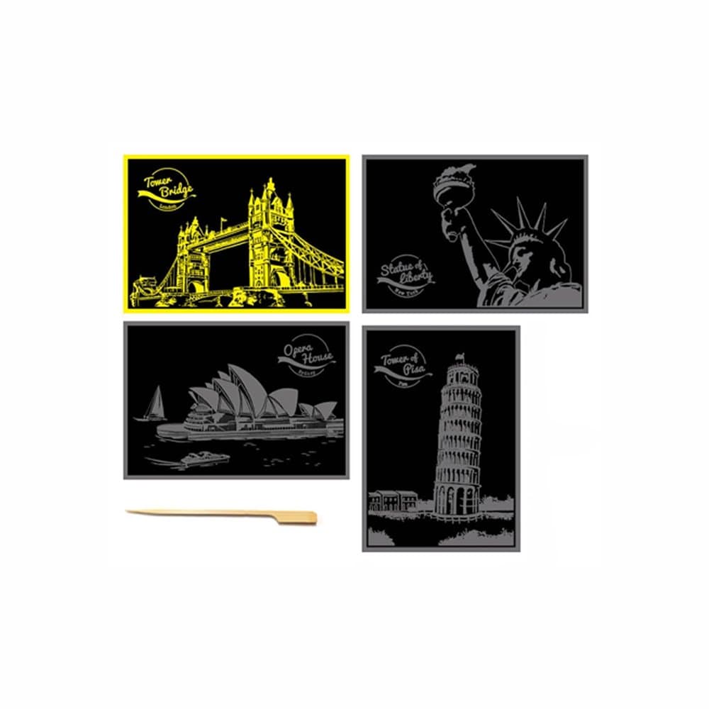 Lago Scratch Postcard World Landmarks, Tower Bridge, Opera House, Statue of Liberty, Tower of Pisa, Scratch Paper