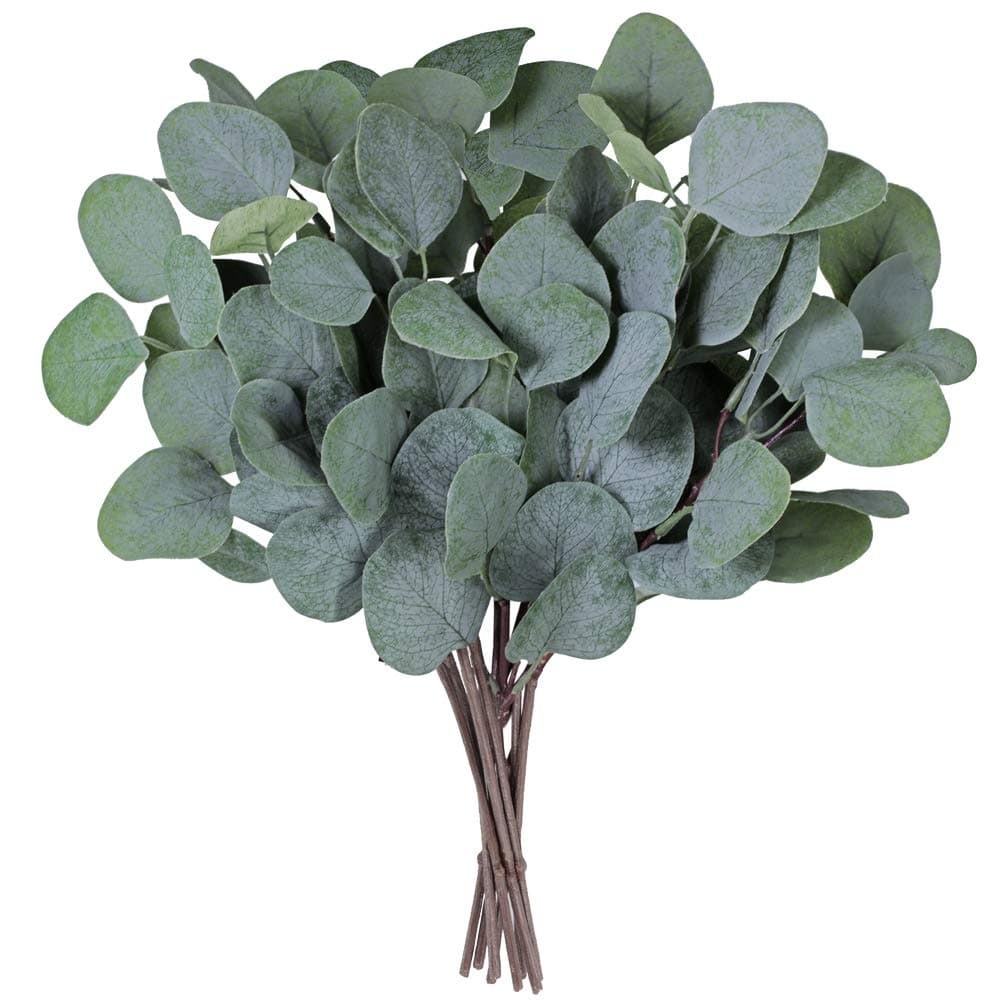 Supla 10 Pcs Fake Eucalyptus Leaves Stems Bulk Artificial Silver Dollar Plant in Grey Green 11.8" Tall Wedding Artificial Greenery Holiday Greens Floral Arrangement