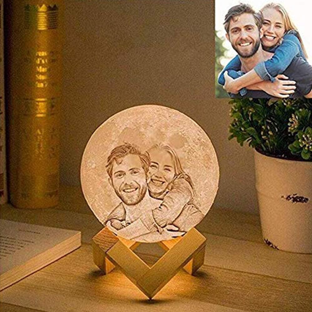 Personalized 3D Moon Lamp, Customized Photo & Text Moon Night Light, LED Touch Control Lunar Table Lamp, Kids Lover Birthday Party, 13CM