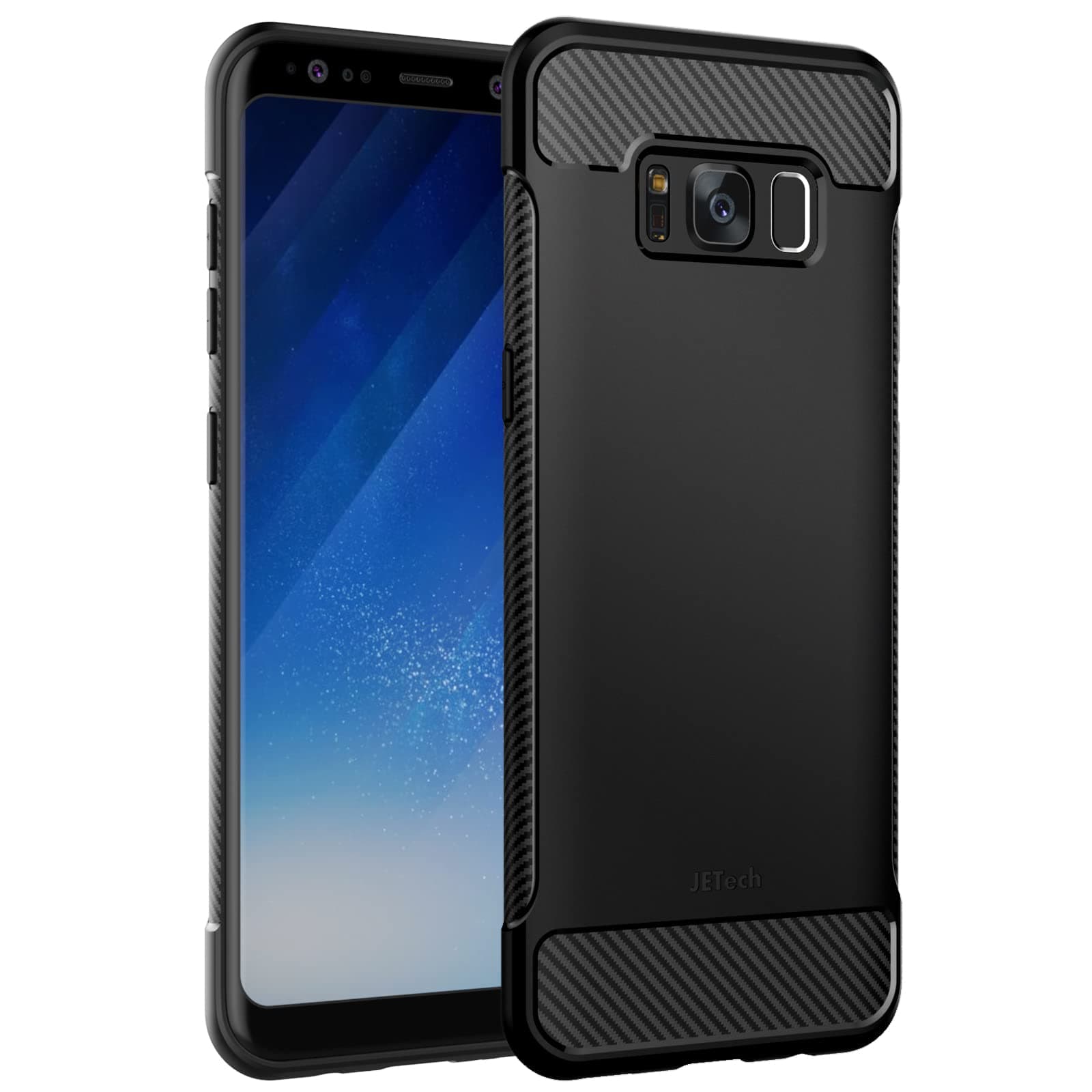 Slim Fit Case for Samsung Galaxy S8, Thin Phone Cover with Shock-Absorption and Carbon Fiber Design (Black)
