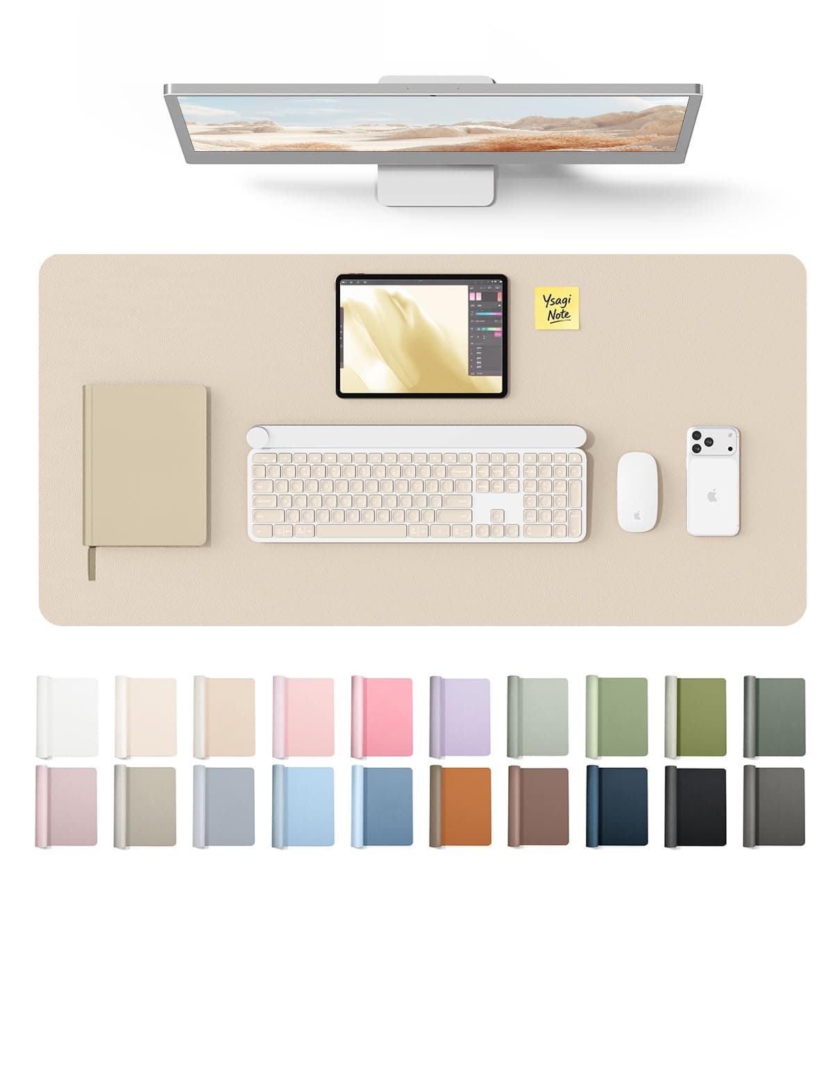 YSAGi Leather Desk Pad Protector, Large Mouse Pad, Non-Slip PU Leather Desk Blotter, Waterproof Writing Pad for Office and Home (31.5" x 15.8", Eggshell)