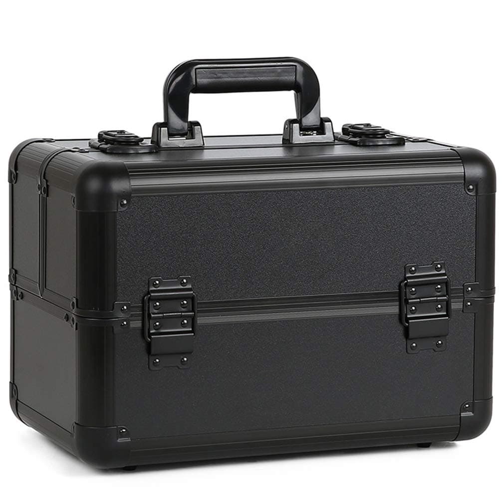 HLDWXNMakeup Case, Cosmetic Case, Hard Vanity Case, Make Up Box, Beauty Case - 2 x Fold Out Trays, Larger Bottom Compartment & Carry Handle,Gift for women,Black
