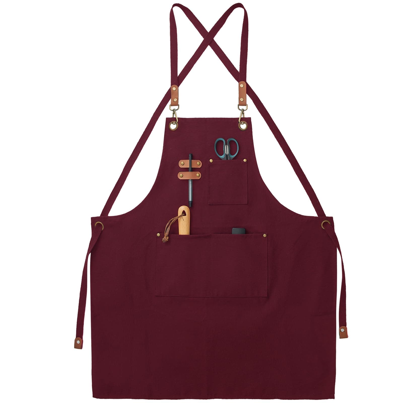 Canvas Aprons, Kitchen Chef Aprons, Work Aprons for Men Women, Adjustable Strap Aprons with 3 Pockets