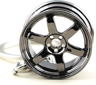 maycom Creative Hot Auto Part Model TE37 Six Star Wheel Rim Tyre Keychain Keyring Key Chain Ring Keyfob Car Accessories (Black)