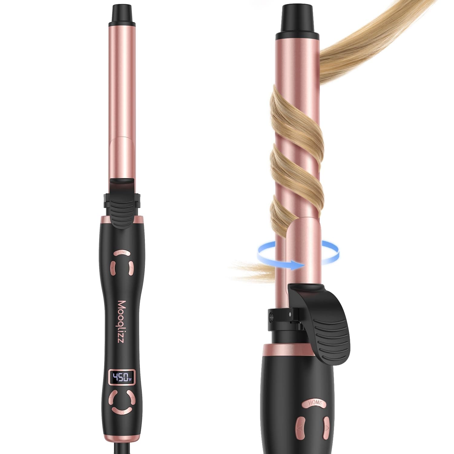 Rotating Curling Iron 1 Inch, Ceramic Automatic Curling Wand for Beach Waves, Self Curling Wand LCD Display up to 450℉ with Long Barrel, Glove Included