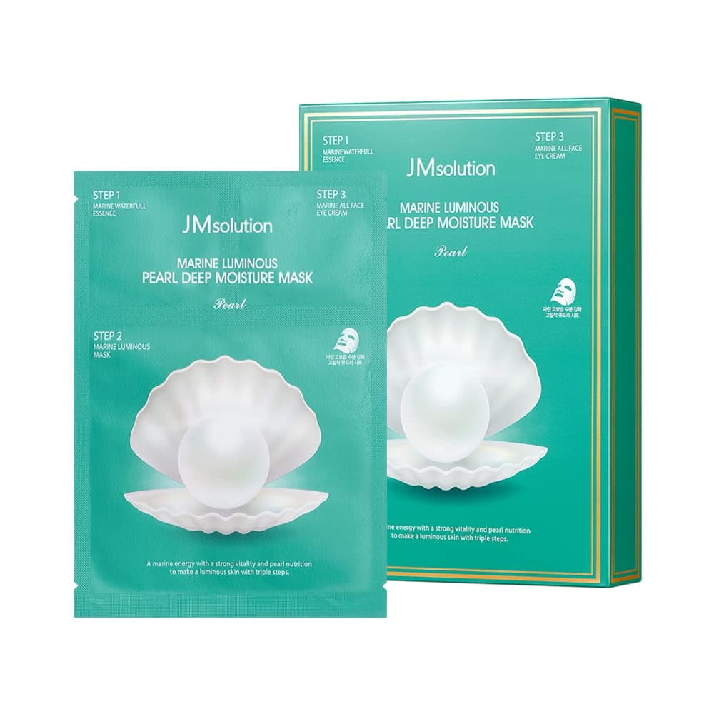 JMsolution Marine Luminous Pearl 3 Step Moisture Mask Plus (10 Sets) | Essence + Sheet Mask + Cream | Hydrating & Radiance Korean Skincare Set | K-Beauty Face Mask